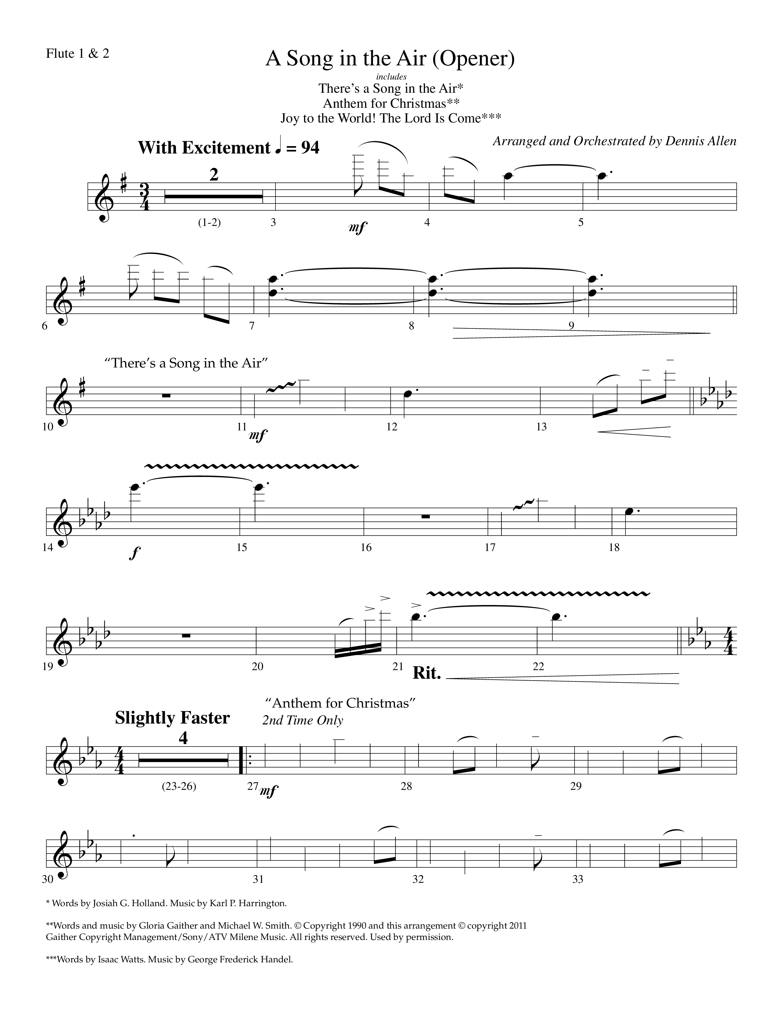 A Song In The Air (Opener) (with There's A Song In The Air, Anthem For Christmas, Joy To The World) (Choral Anthem SATB) Flute 1/2 (Lifeway Choral / Arr. Dennis Allen)