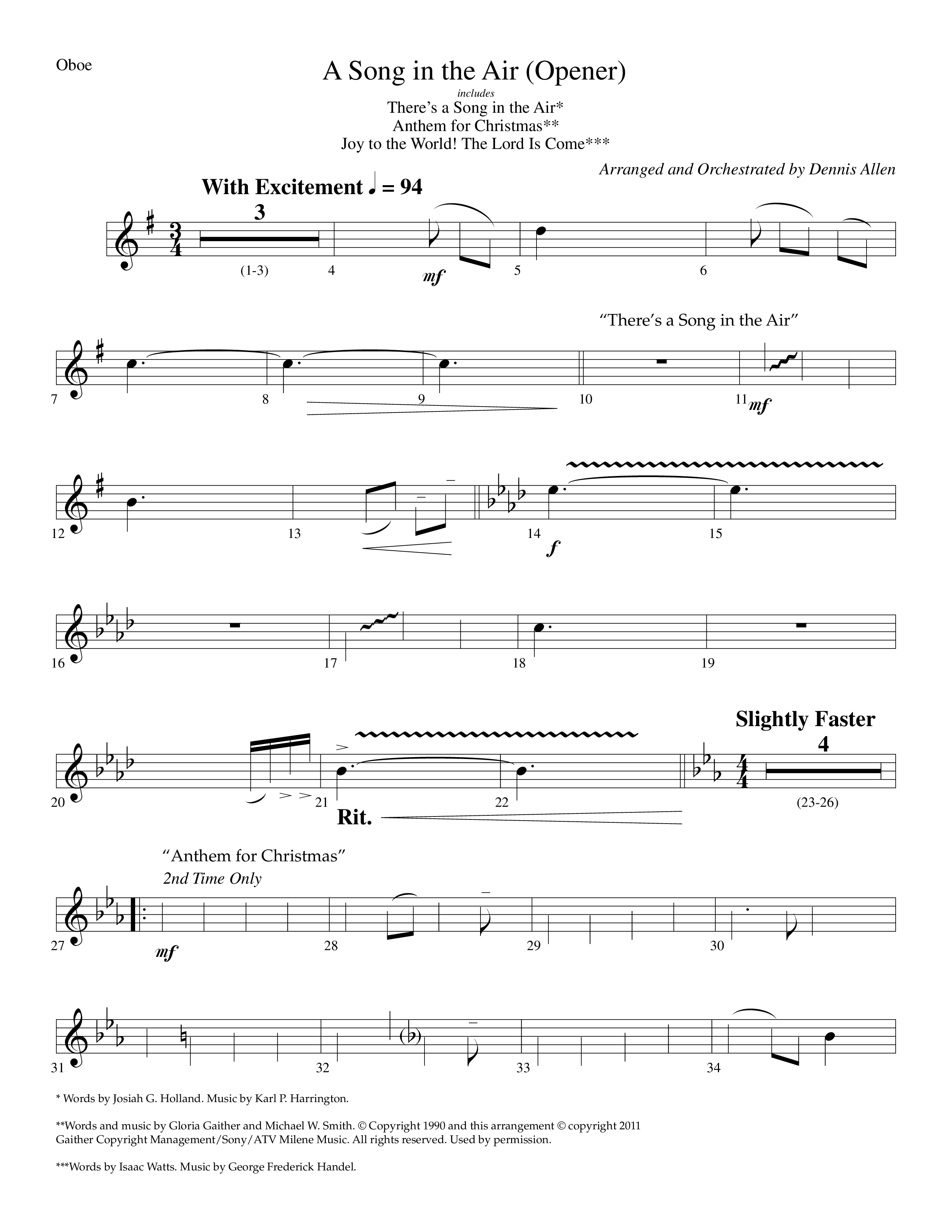 A Song In The Air (Opener) (with There's A Song In The Air, Anthem For Christmas, Joy To The World) (Choral Anthem SATB) Oboe (Lifeway Choral / Arr. Dennis Allen)