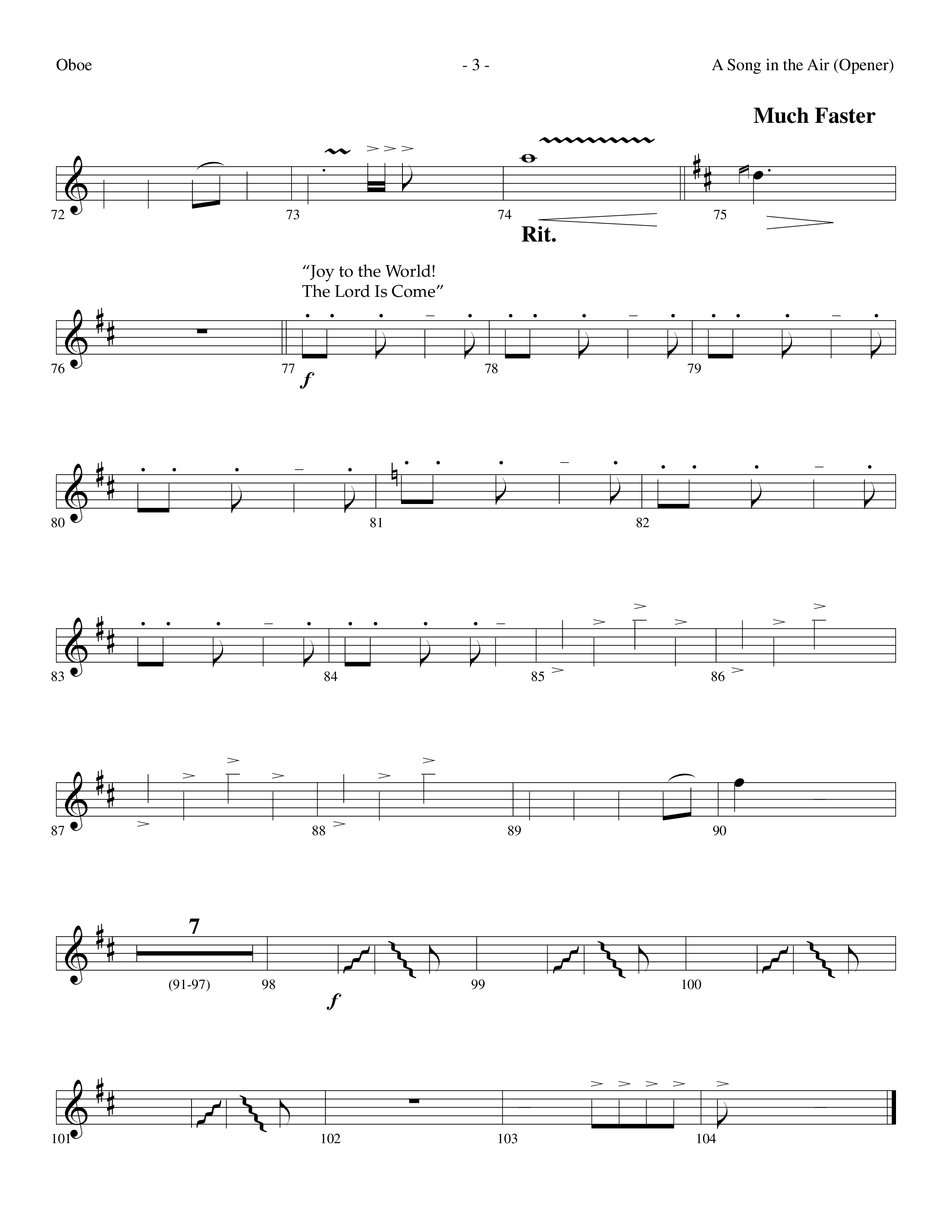A Song In The Air (Opener) (with There's A Song In The Air, Anthem For Christmas, Joy To The World) (Choral Anthem SATB) Oboe (Lifeway Choral / Arr. Dennis Allen)