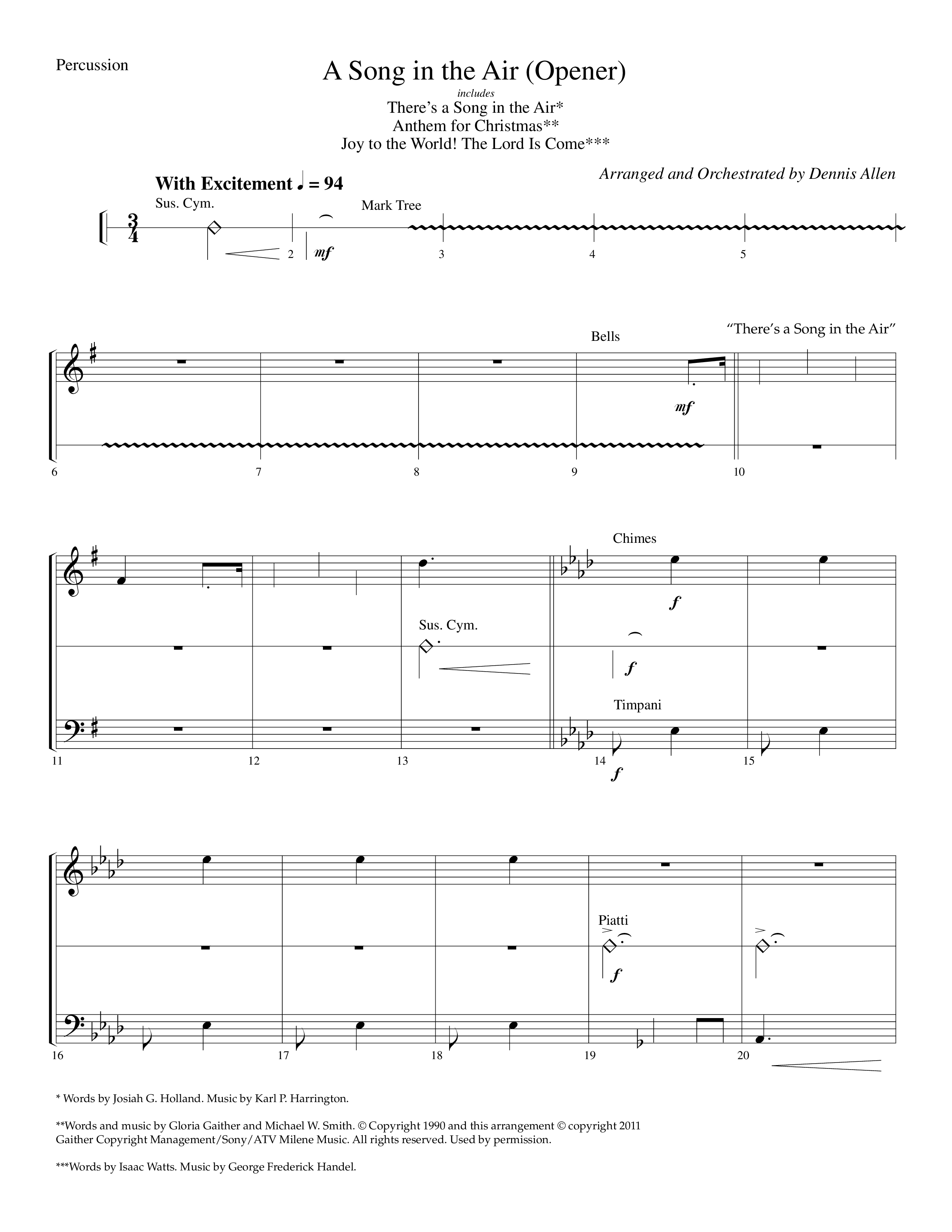 A Song In The Air (Opener) (with There's A Song In The Air, Anthem For Christmas, Joy To The World) (Choral Anthem SATB) Percussion (Lifeway Choral / Arr. Dennis Allen)