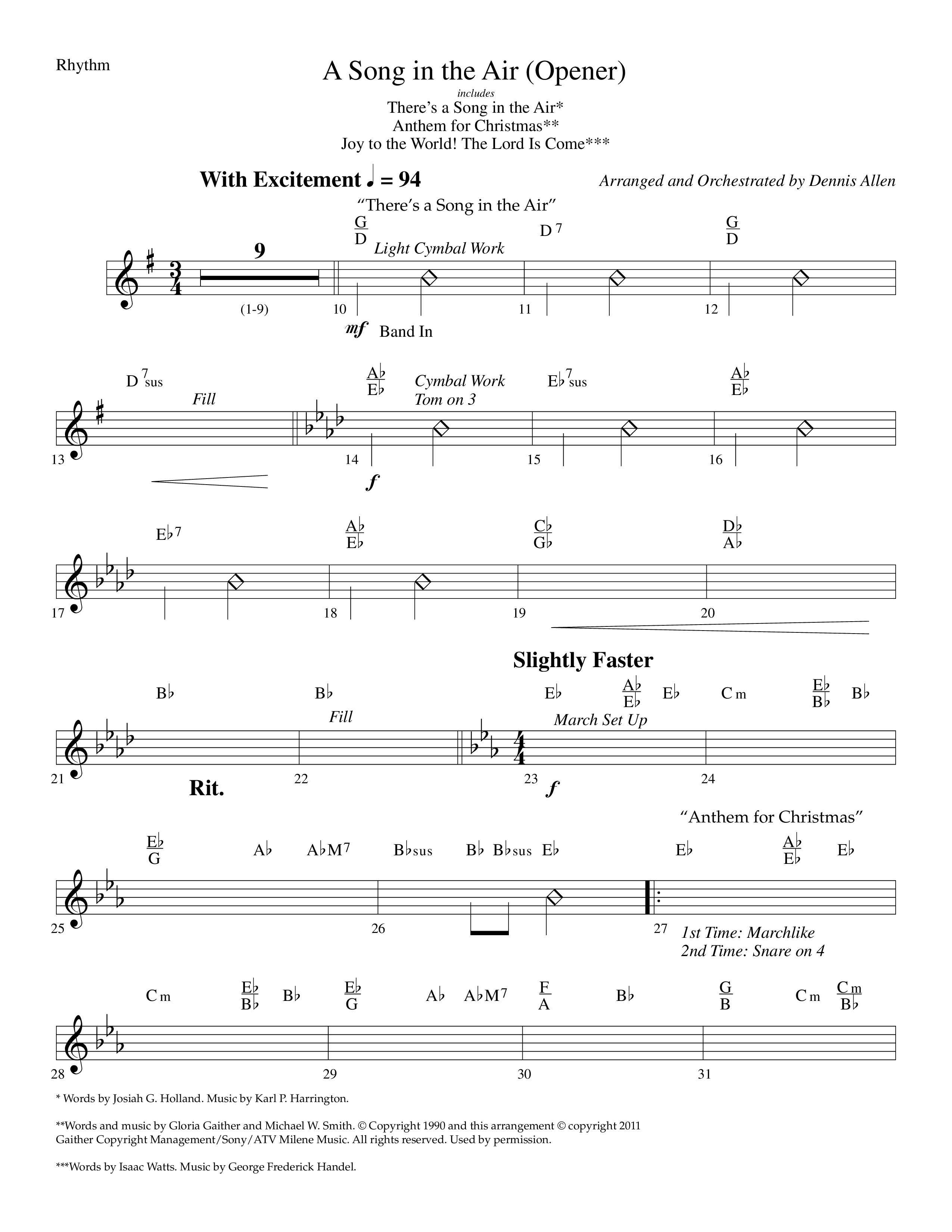 A Song In The Air (Opener) (with There's A Song In The Air, Anthem For Christmas, Joy To The World) (Choral Anthem SATB) Rhythm Chart (Lifeway Choral / Arr. Dennis Allen)