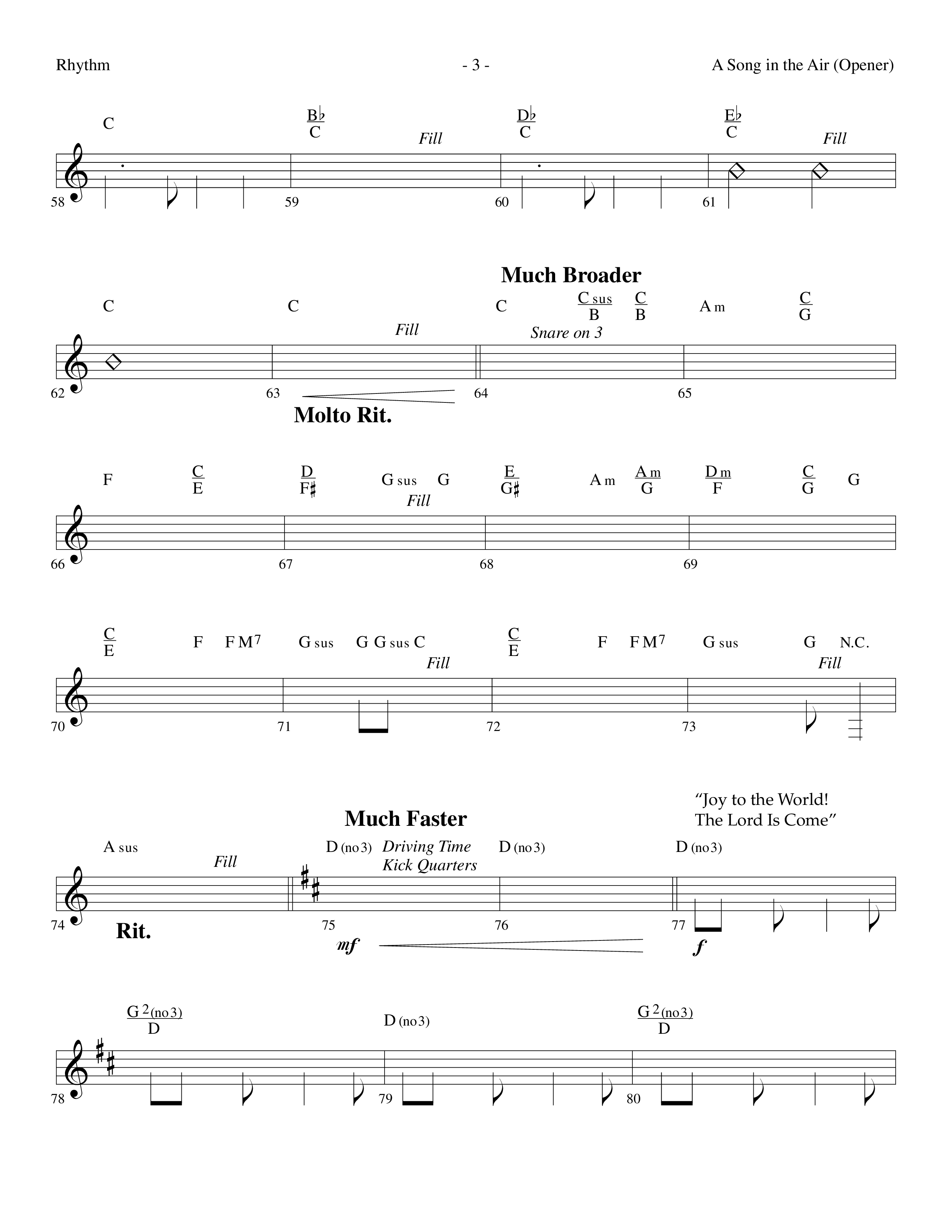 A Song In The Air (Opener) (with There's A Song In The Air, Anthem For Christmas, Joy To The World) (Choral Anthem SATB) Rhythm Chart (Lifeway Choral / Arr. Dennis Allen)