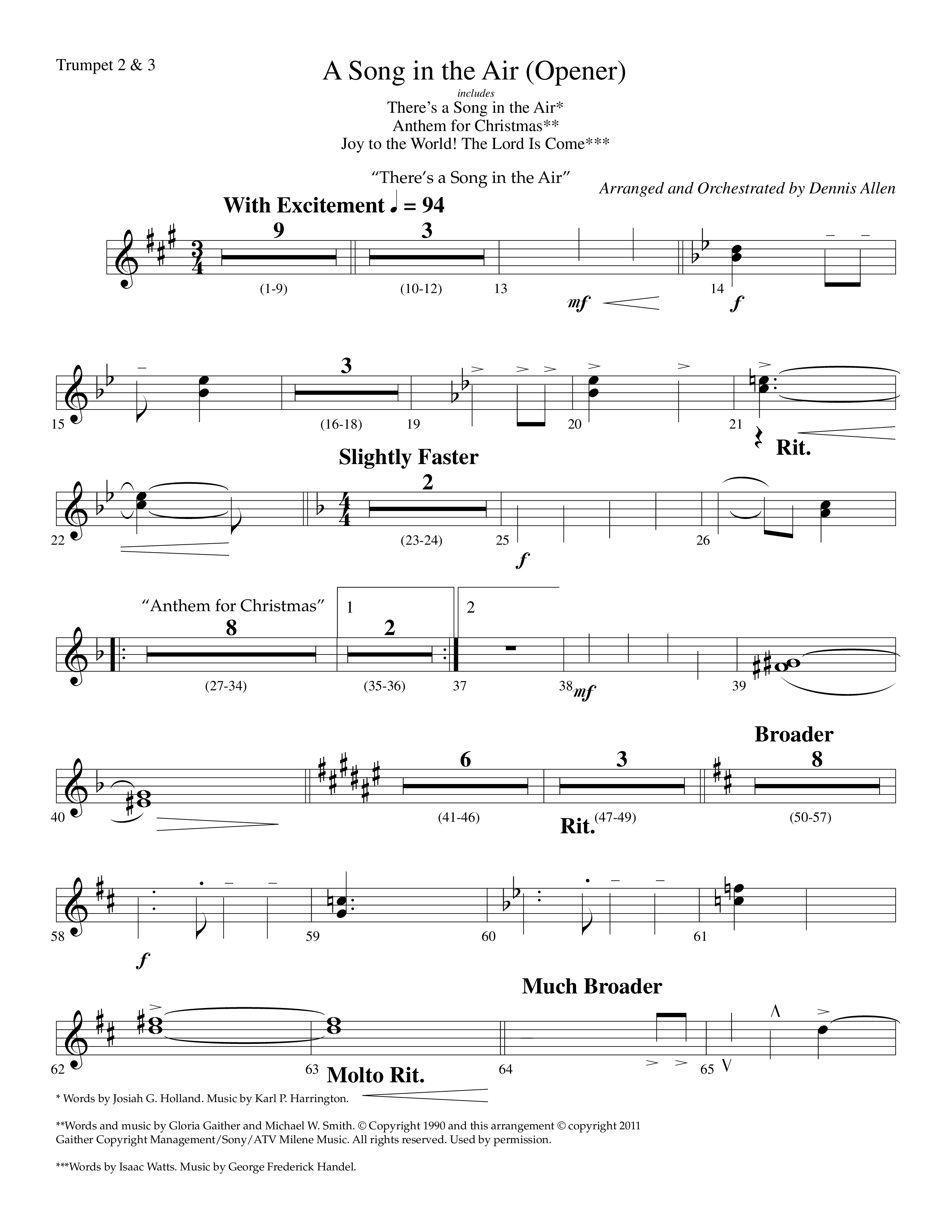 A Song In The Air (Opener) (with There's A Song In The Air, Anthem For Christmas, Joy To The World) (Choral Anthem SATB) Trumpet 2/3 (Lifeway Choral / Arr. Dennis Allen)