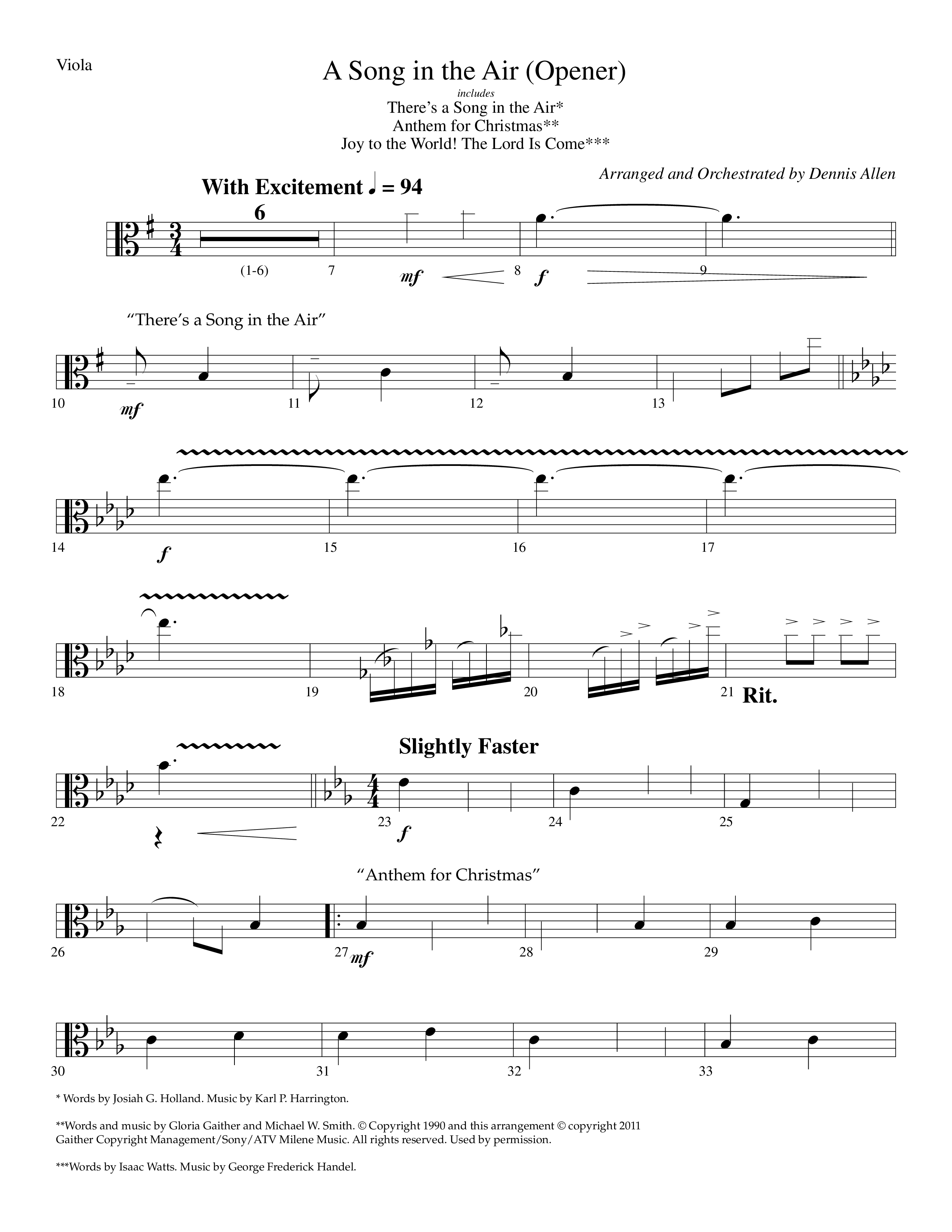 A Song In The Air (Opener) (with There's A Song In The Air, Anthem For Christmas, Joy To The World) (Choral Anthem SATB) Viola (Lifeway Choral / Arr. Dennis Allen)