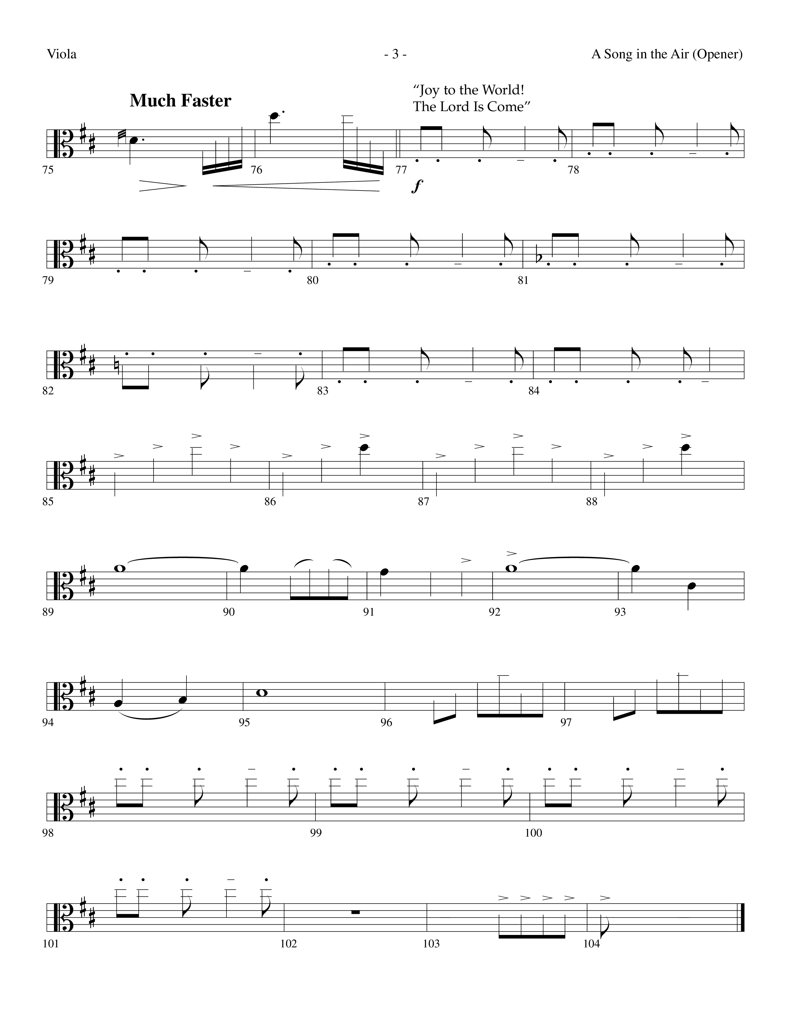 A Song In The Air (Opener) (with There's A Song In The Air, Anthem For Christmas, Joy To The World) (Choral Anthem SATB) Viola (Lifeway Choral / Arr. Dennis Allen)
