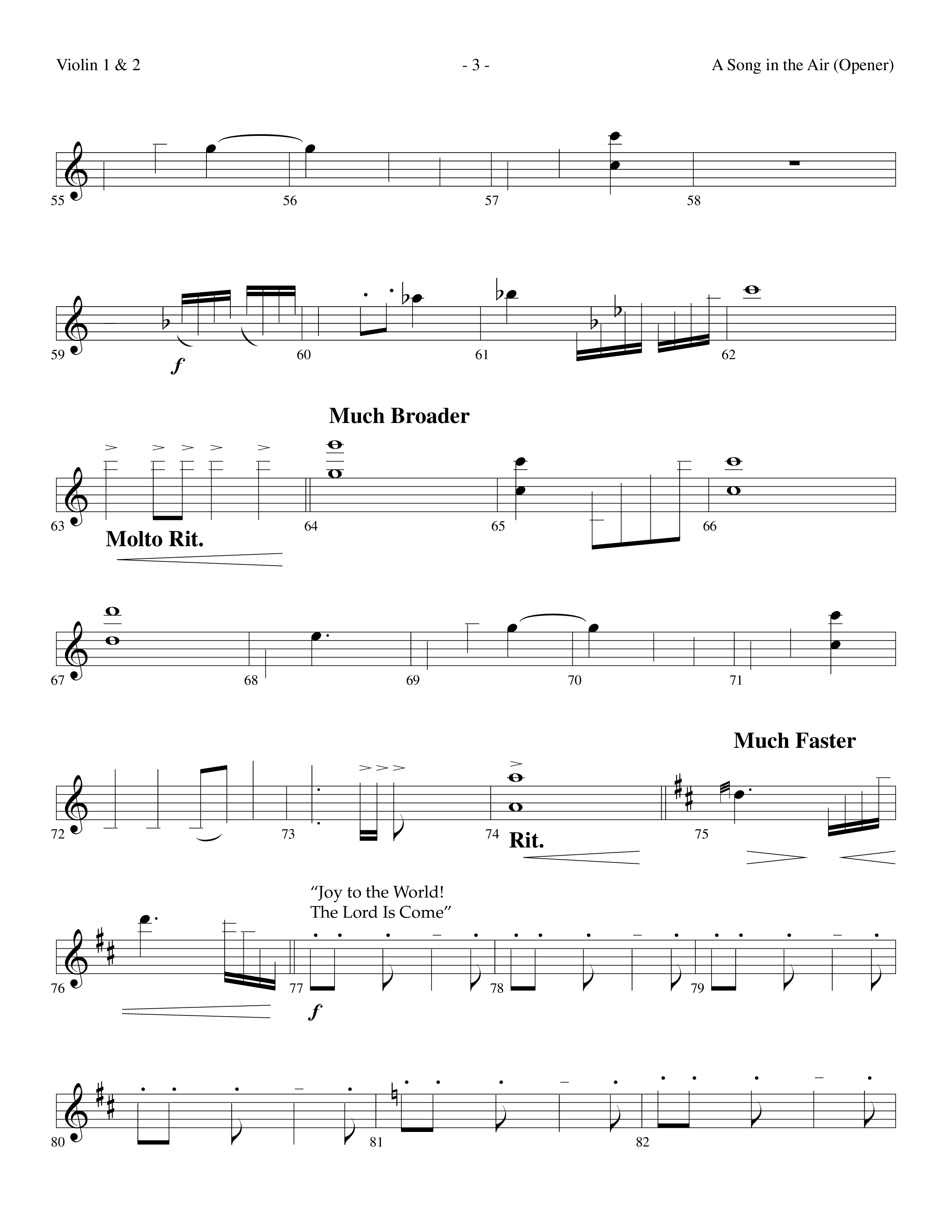 A Song In The Air (Opener) (with There's A Song In The Air, Anthem For Christmas, Joy To The World) (Choral Anthem SATB) Violin 1/2 (Lifeway Choral / Arr. Dennis Allen)