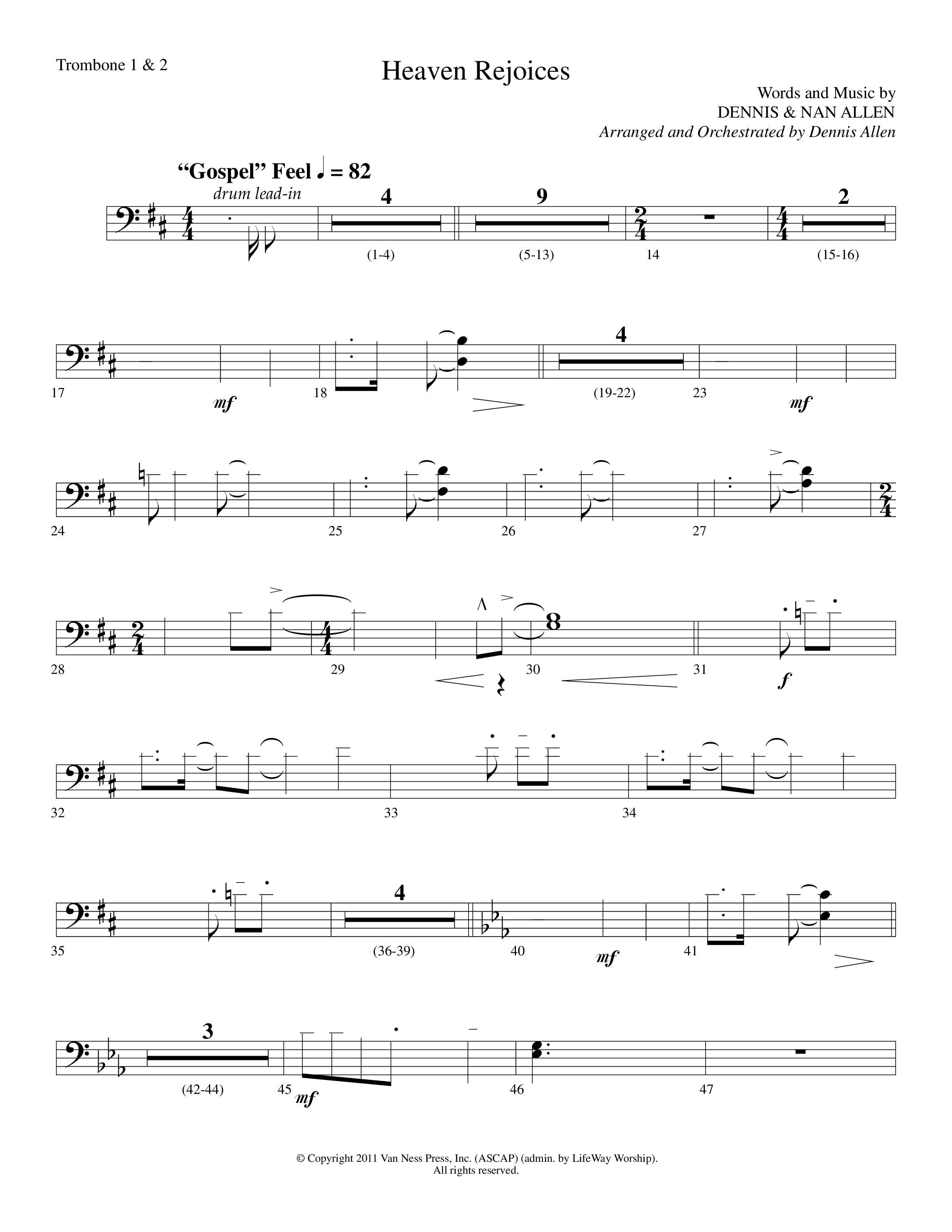 Heaven Rejoices (Choral Anthem SATB) Trombone 1/2 (Lifeway Choral / Arr. Dennis Allen)