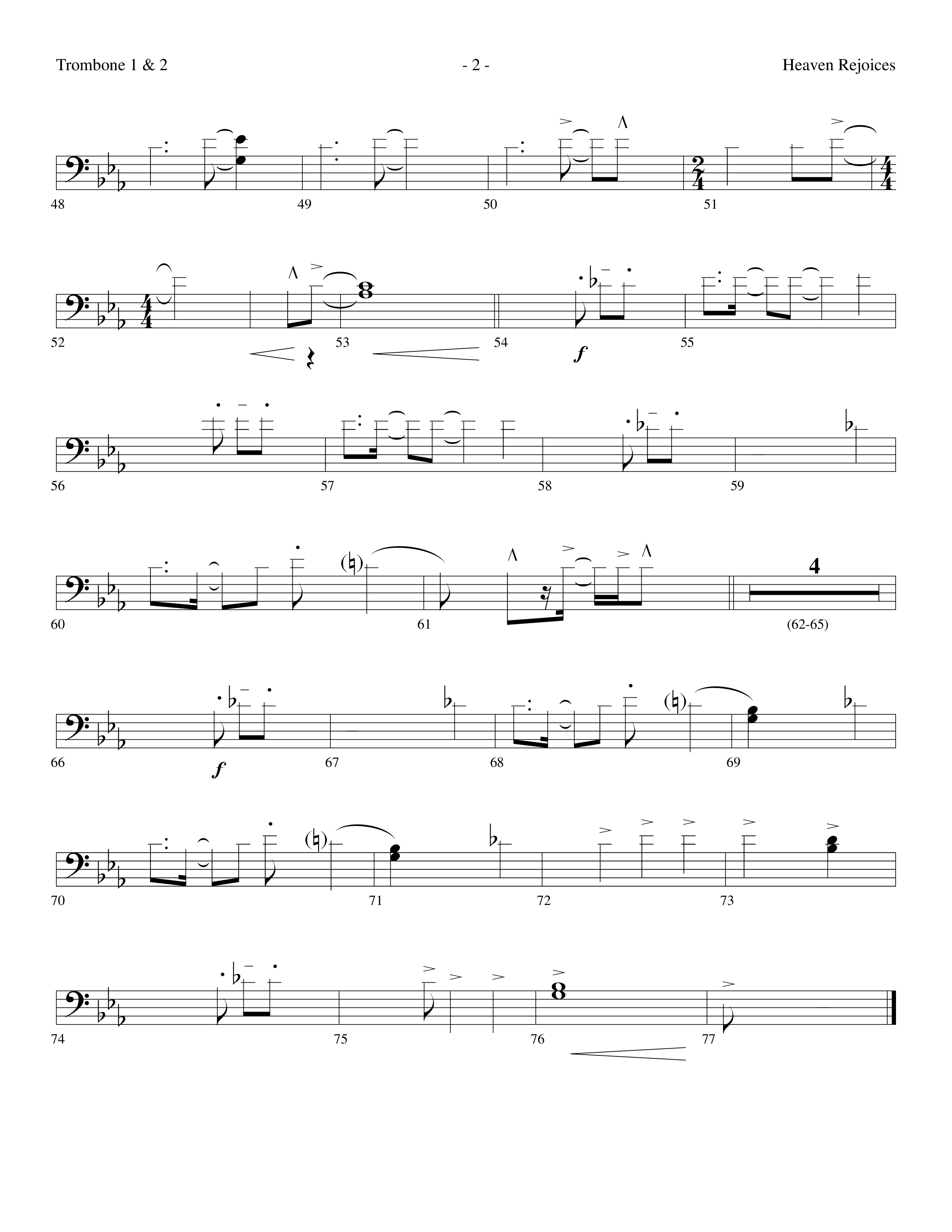 Heaven Rejoices (Choral Anthem SATB) Trombone 1/2 (Lifeway Choral / Arr. Dennis Allen)