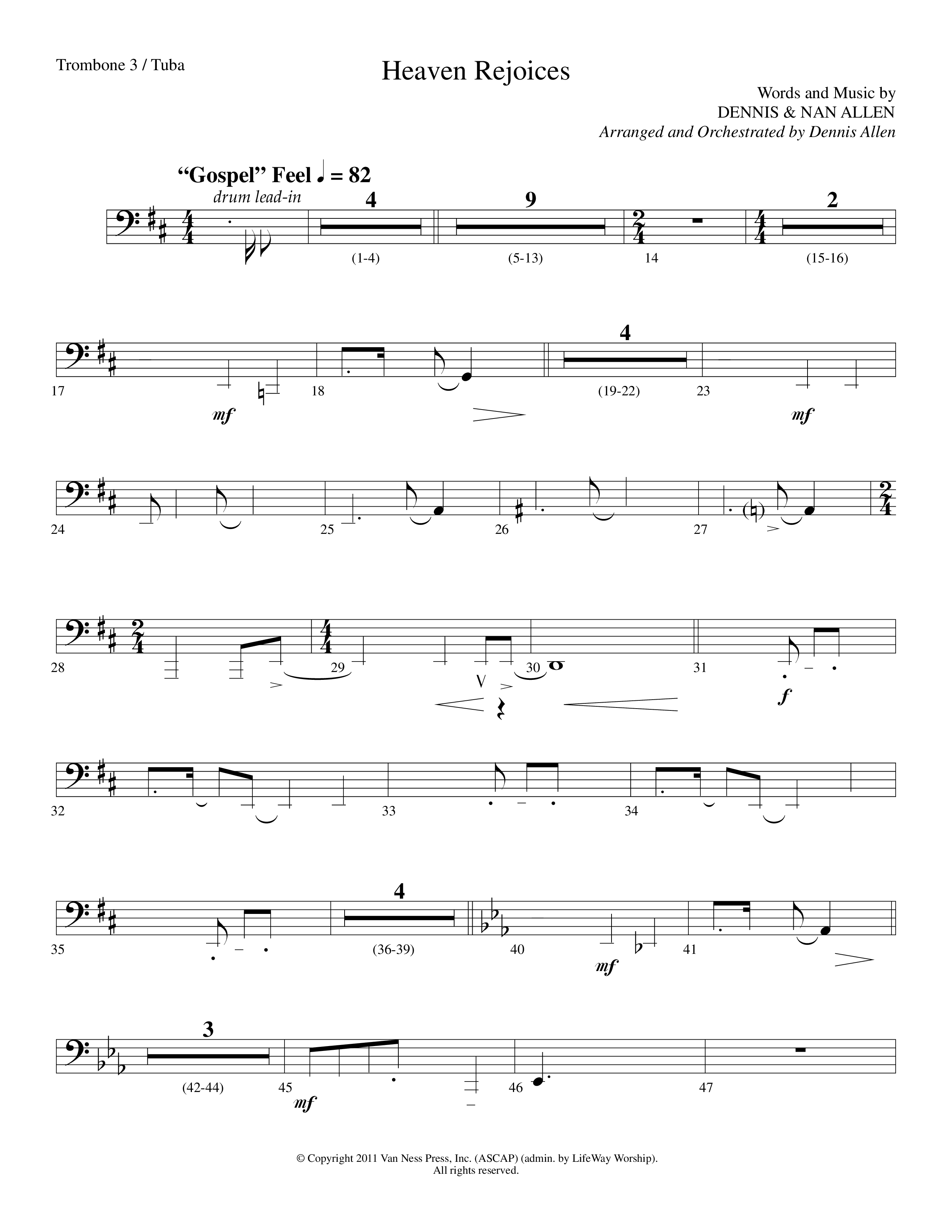 Heaven Rejoices (Choral Anthem SATB) Trombone 3/Tuba (Lifeway Choral / Arr. Dennis Allen)