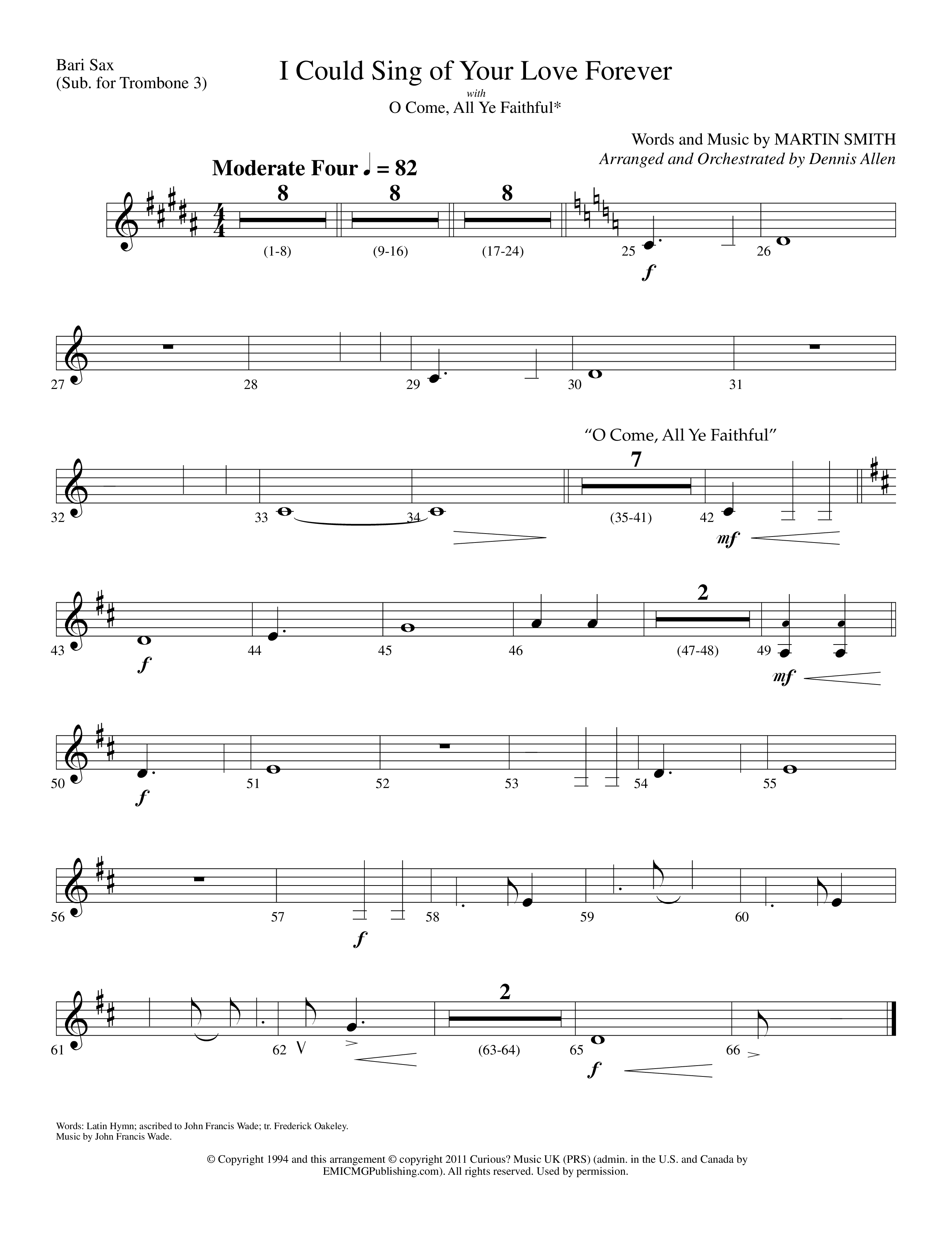 I Could Sing Of Your Love Forever (with O Come All Ye Faithful) (Choral Anthem SATB) Bari Sax (Lifeway Choral / Arr. Dennis Allen)