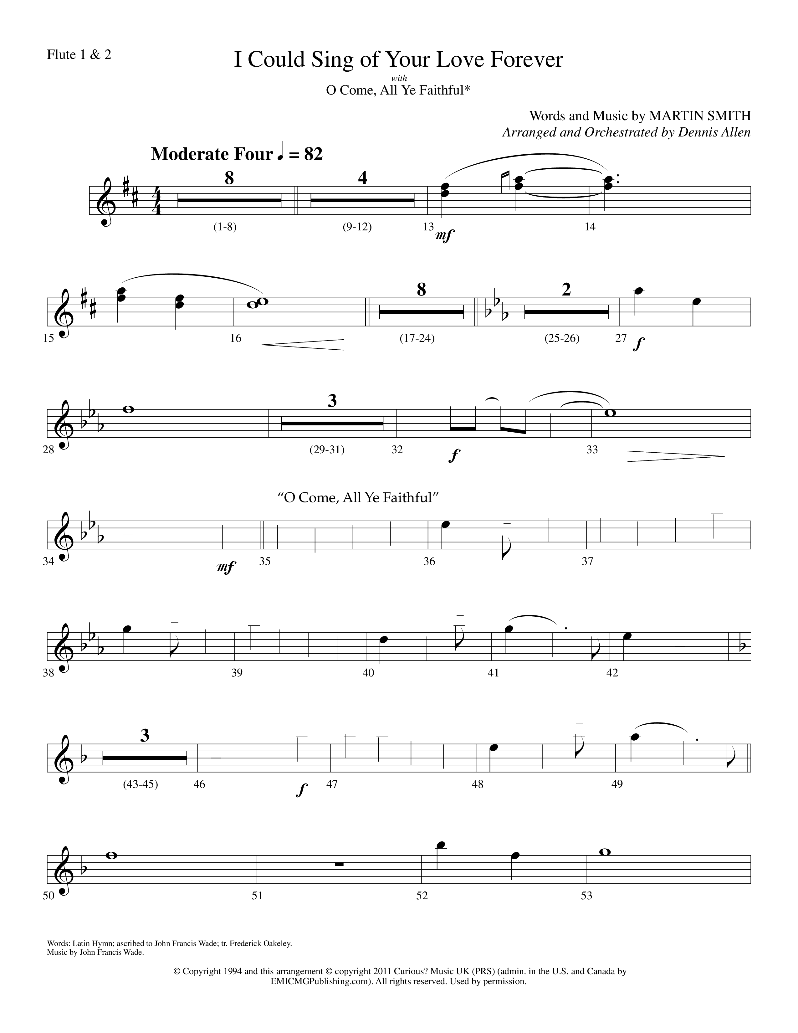 I Could Sing Of Your Love Forever (with O Come All Ye Faithful) (Choral Anthem SATB) Flute 1/2 (Lifeway Choral / Arr. Dennis Allen)