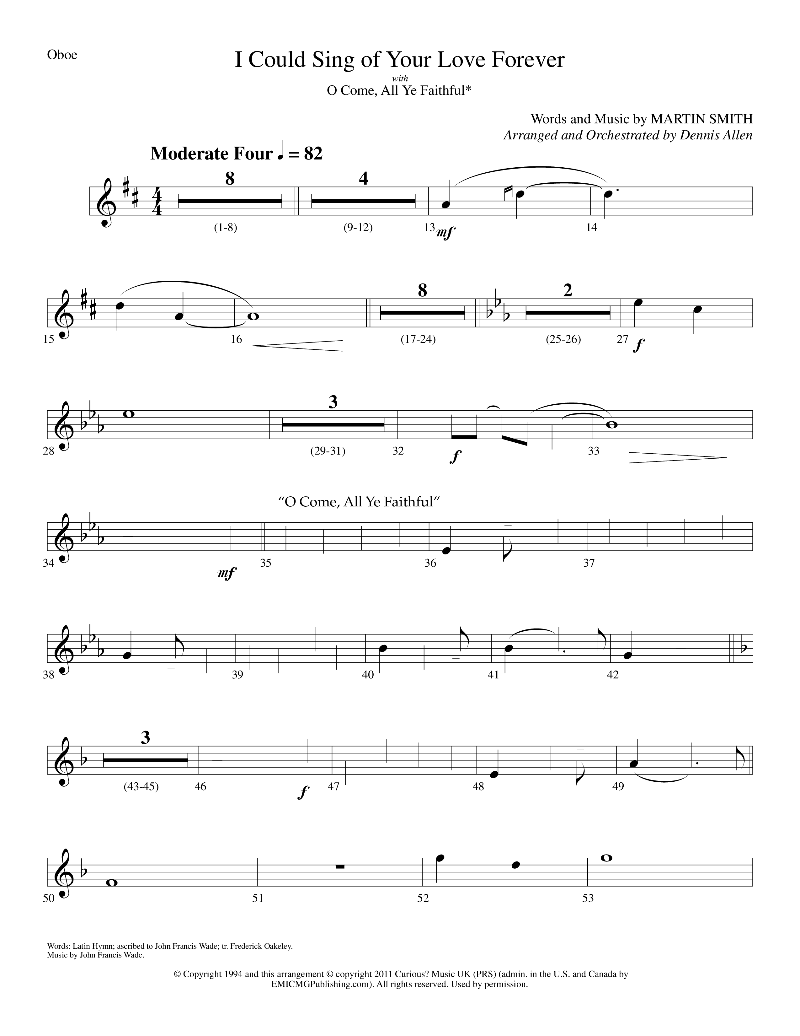 I Could Sing Of Your Love Forever (with O Come All Ye Faithful) (Choral Anthem SATB) Oboe (Lifeway Choral / Arr. Dennis Allen)