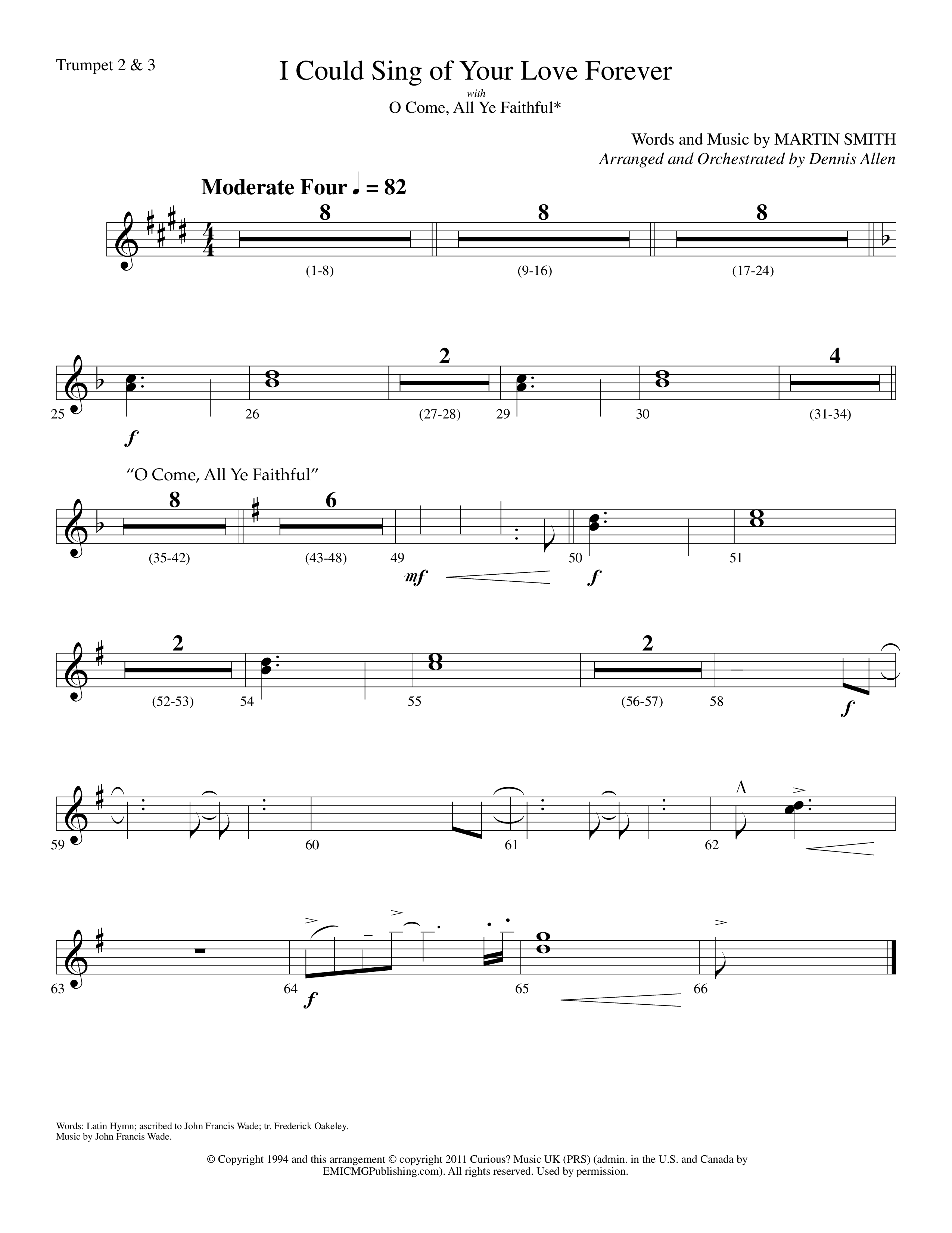 I Could Sing Of Your Love Forever (with O Come All Ye Faithful) (Choral Anthem SATB) Trumpet 2/3 (Lifeway Choral / Arr. Dennis Allen)
