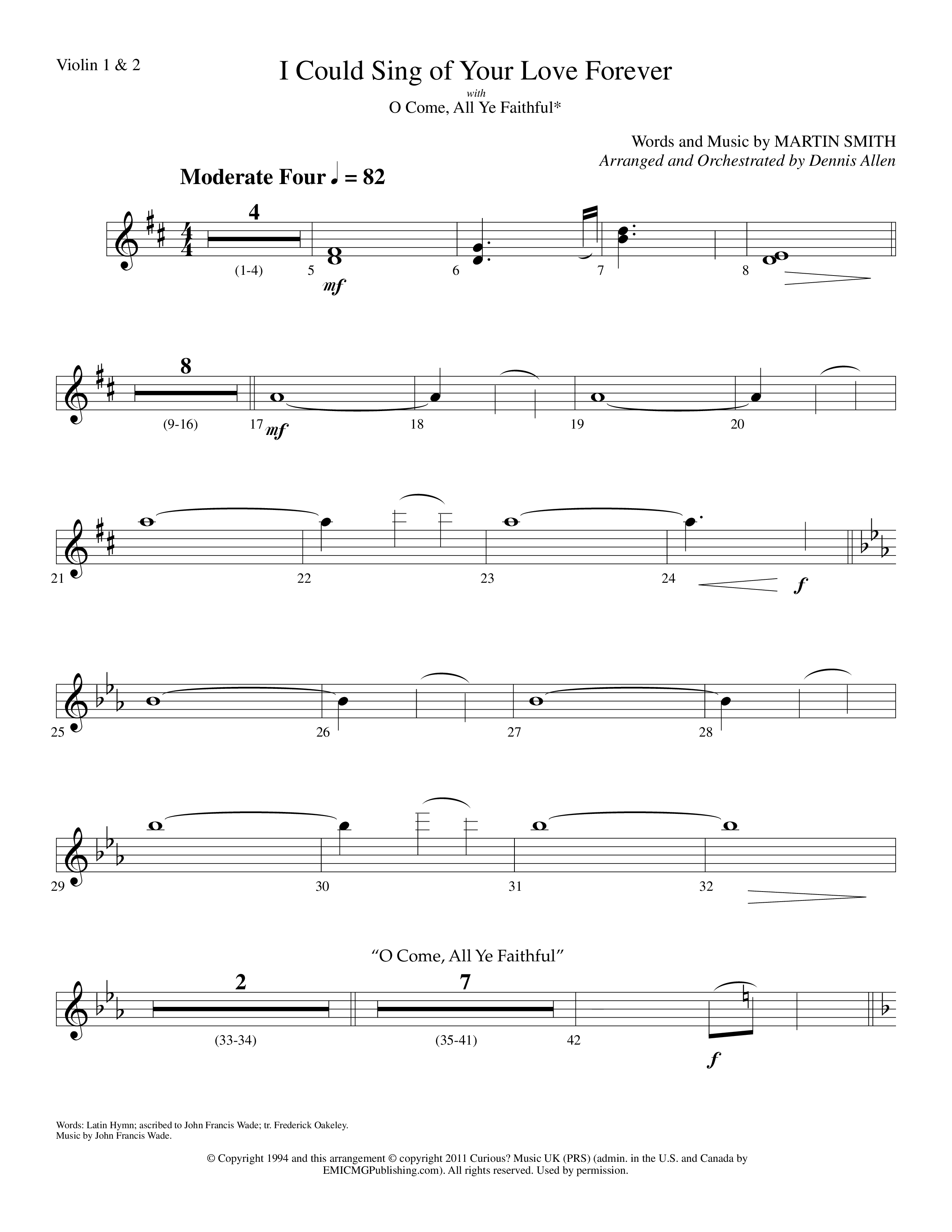 I Could Sing Of Your Love Forever (with O Come All Ye Faithful) (Choral Anthem SATB) Violin 1/2 (Lifeway Choral / Arr. Dennis Allen)