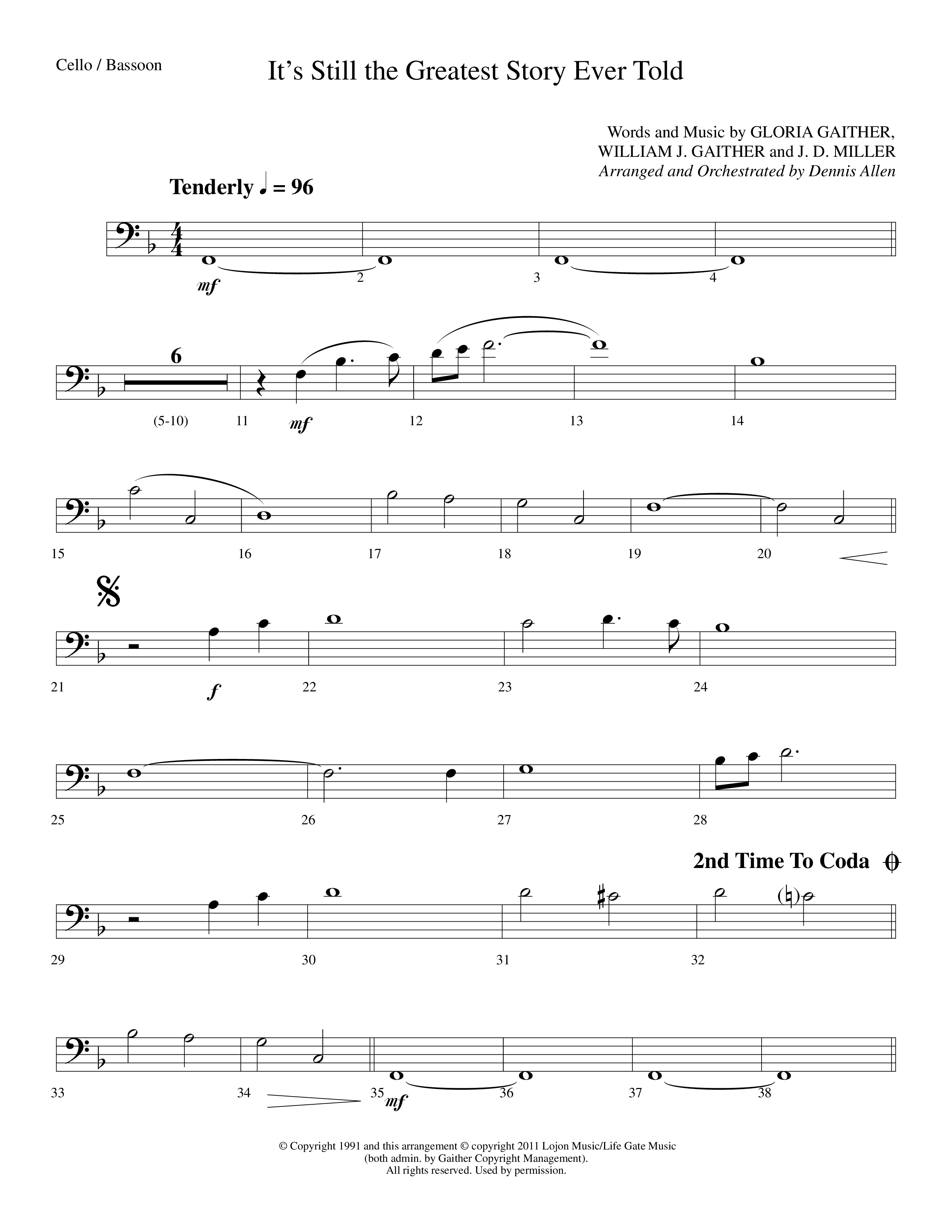 It's Still The Greatest Story Ever Told (Choral Anthem SATB) Cello (Lifeway Choral / Arr. Dennis Allen)