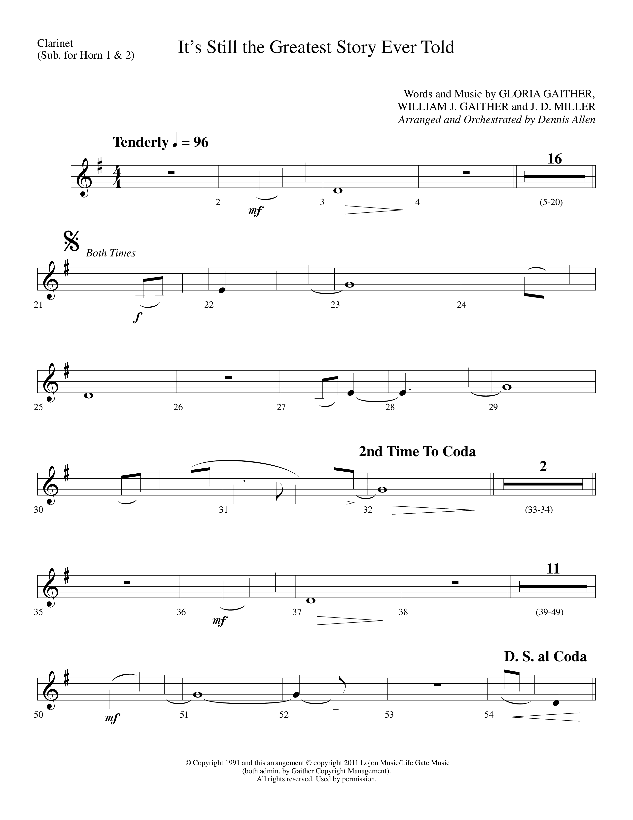 It's Still The Greatest Story Ever Told (Choral Anthem SATB) Clarinet (Lifeway Choral / Arr. Dennis Allen)