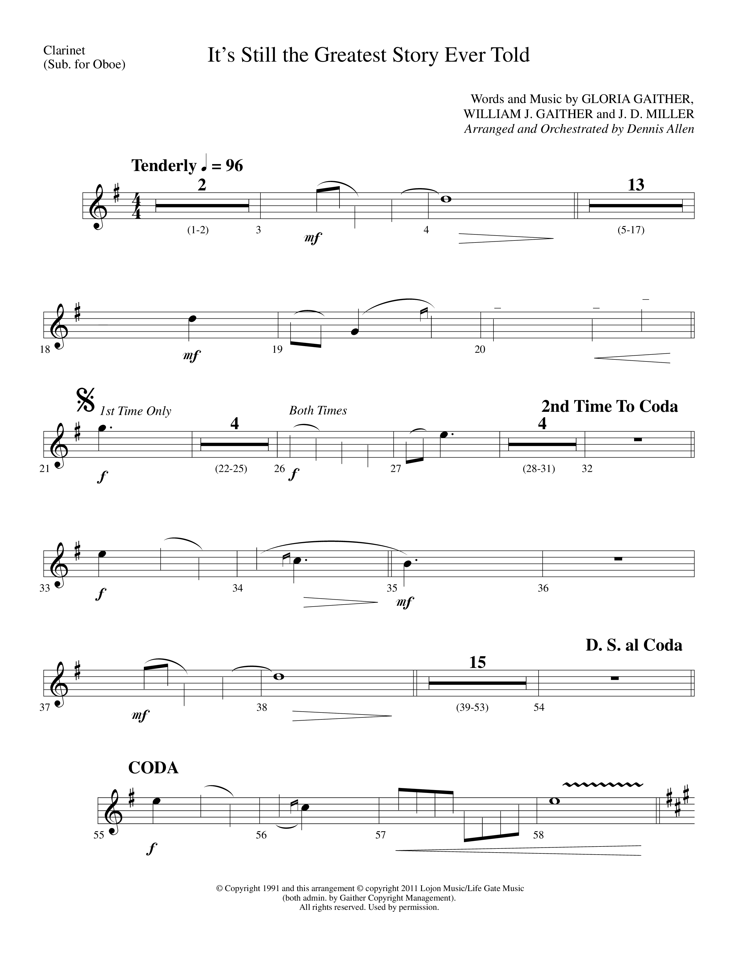 It's Still The Greatest Story Ever Told (Choral Anthem SATB) Clarinet (Lifeway Choral / Arr. Dennis Allen)