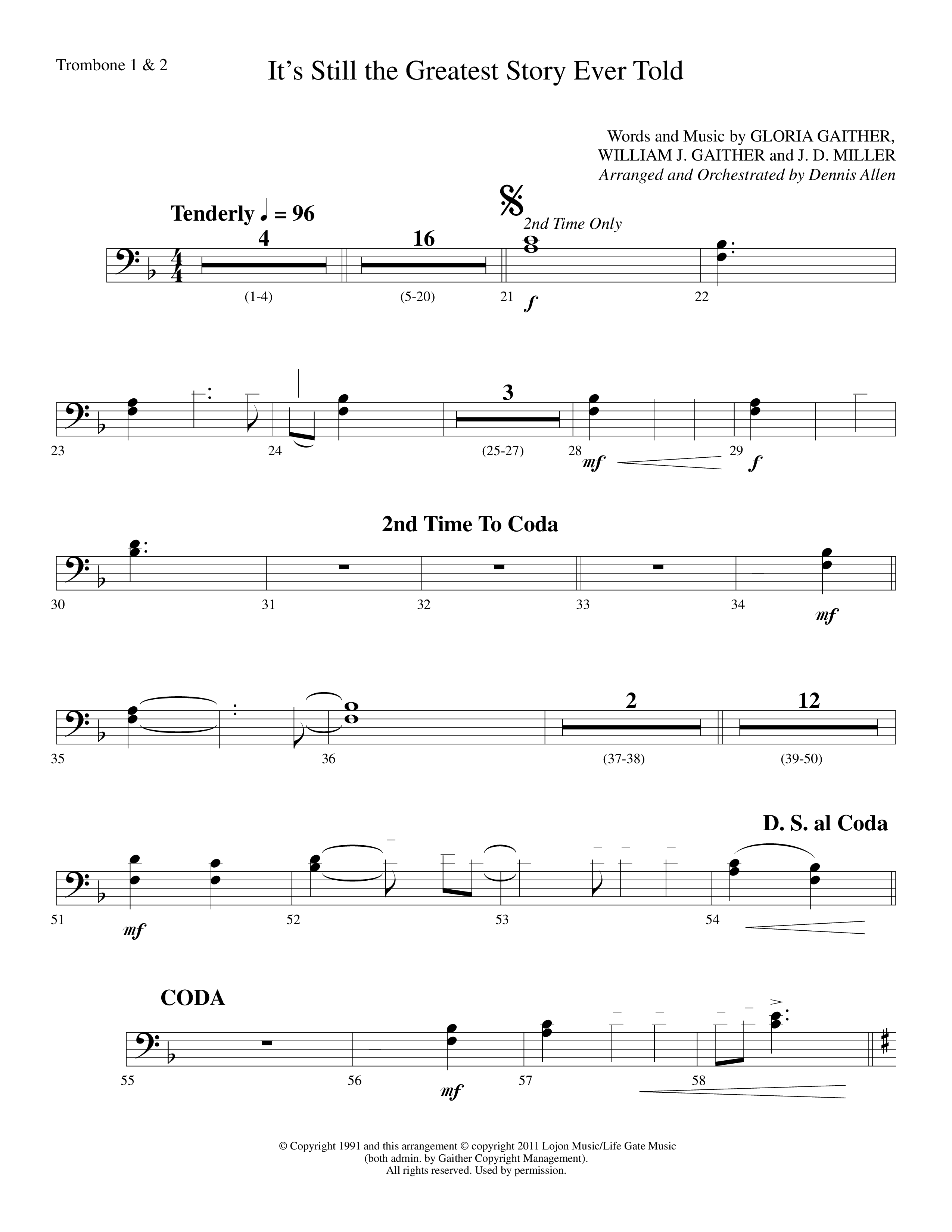 It's Still The Greatest Story Ever Told (Choral Anthem SATB) Trombone 1/2 (Lifeway Choral / Arr. Dennis Allen)