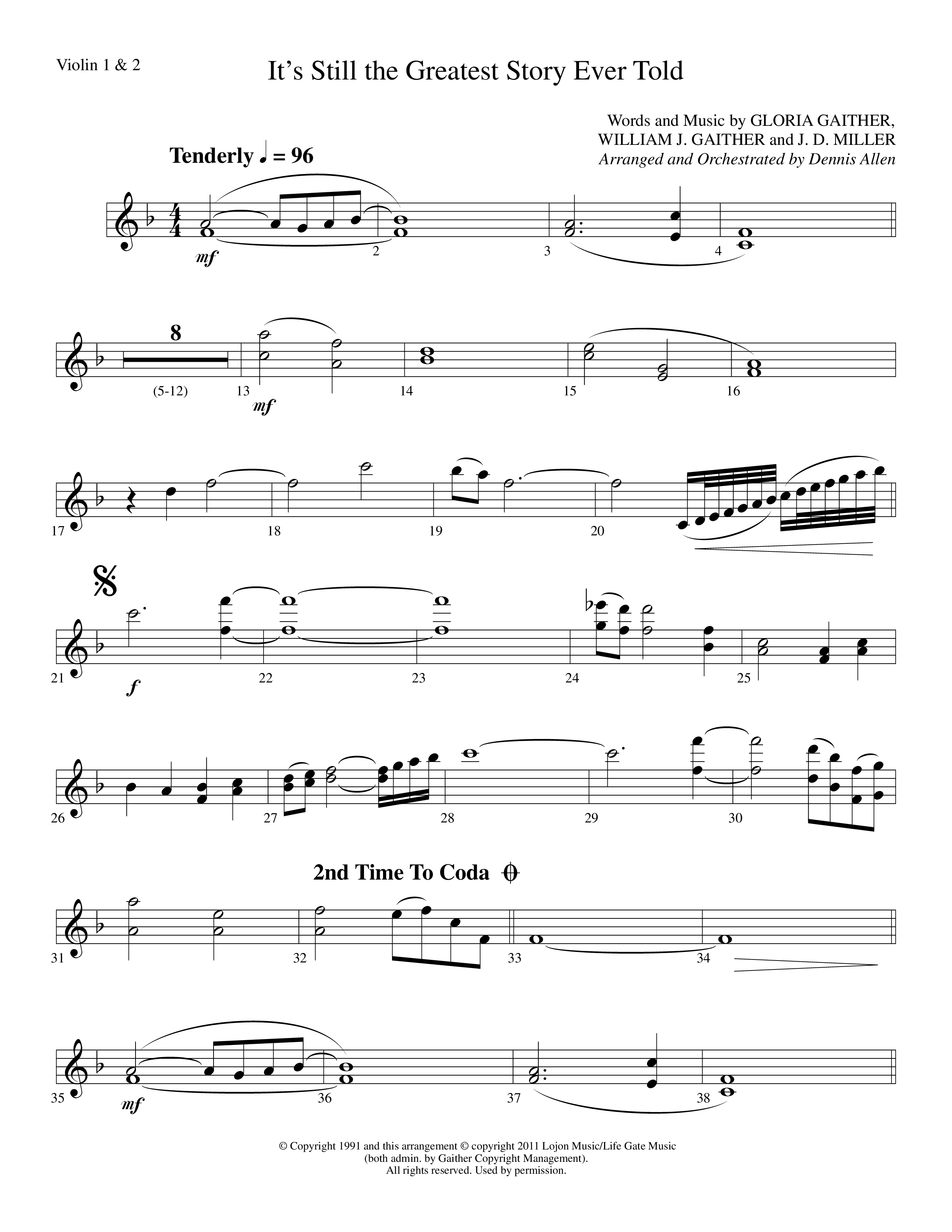 It's Still The Greatest Story Ever Told (Choral Anthem SATB) Violin 1/2 (Lifeway Choral / Arr. Dennis Allen)