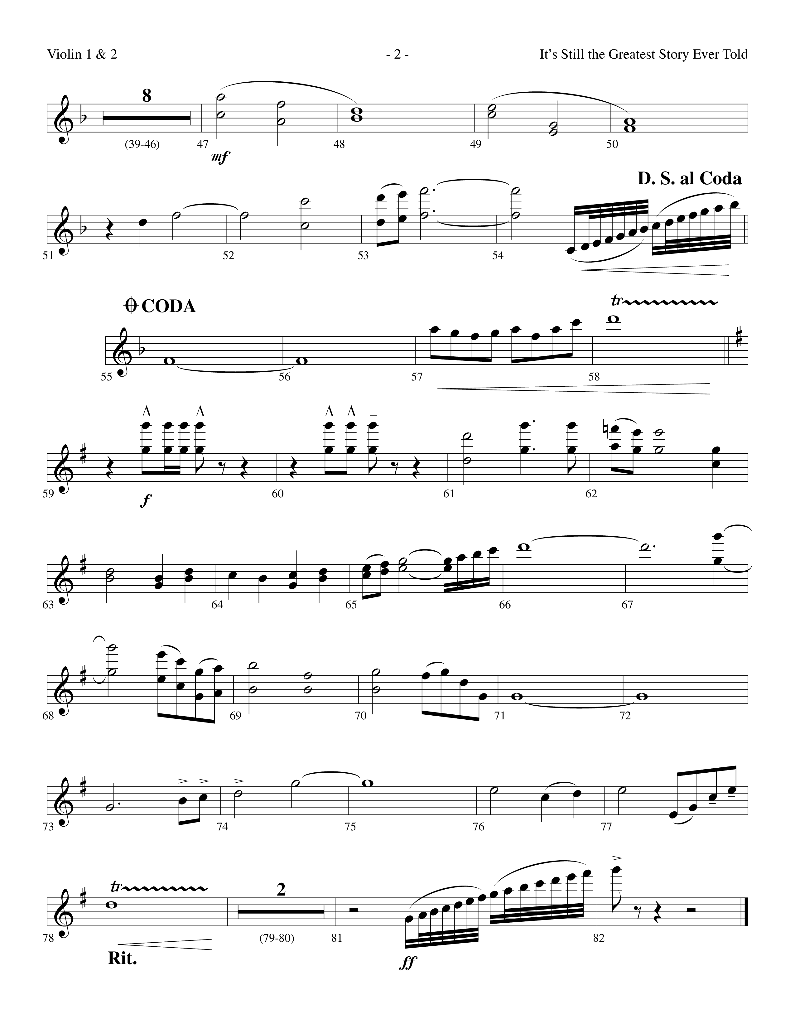 It's Still The Greatest Story Ever Told (Choral Anthem SATB) Violin 1/2 (Lifeway Choral / Arr. Dennis Allen)