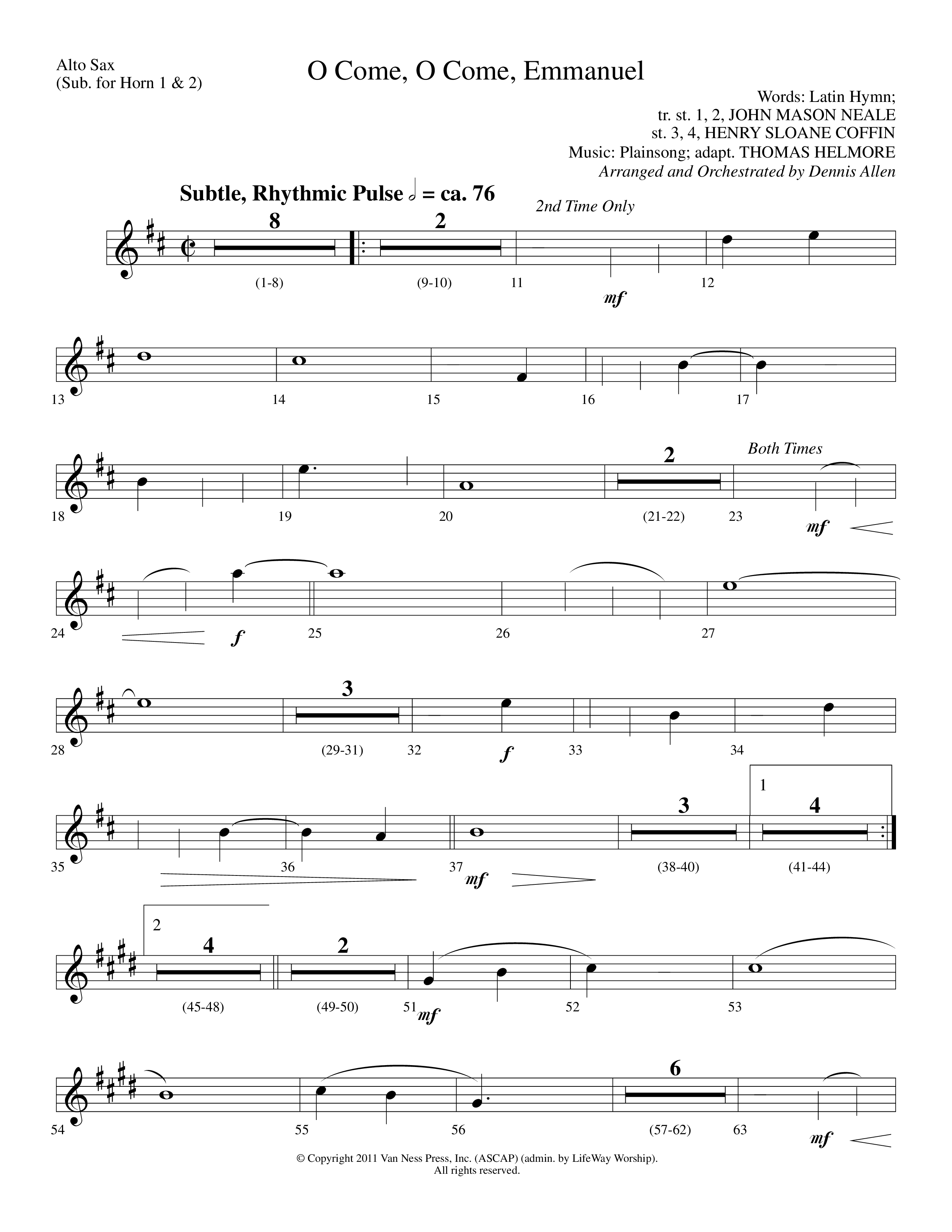 O Come O Come Emmanuel (Choral Anthem SATB) Alto Sax (Lifeway Worship / Arr. Dennis Allen)