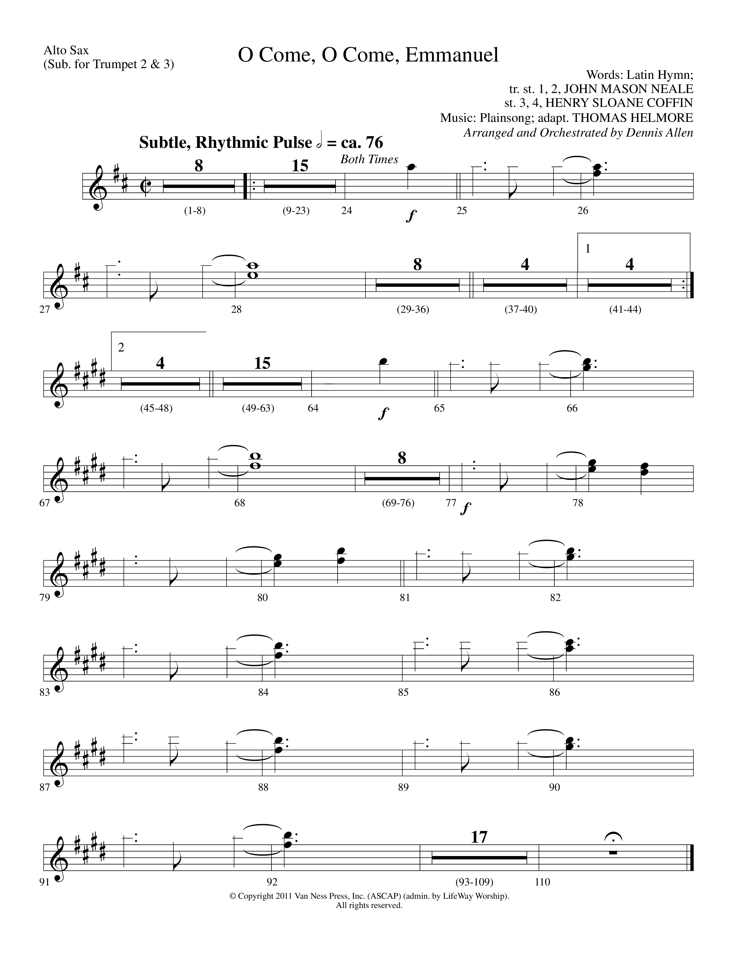 O Come O Come Emmanuel (Choral Anthem SATB) Alto Sax (Lifeway Worship / Arr. Dennis Allen)