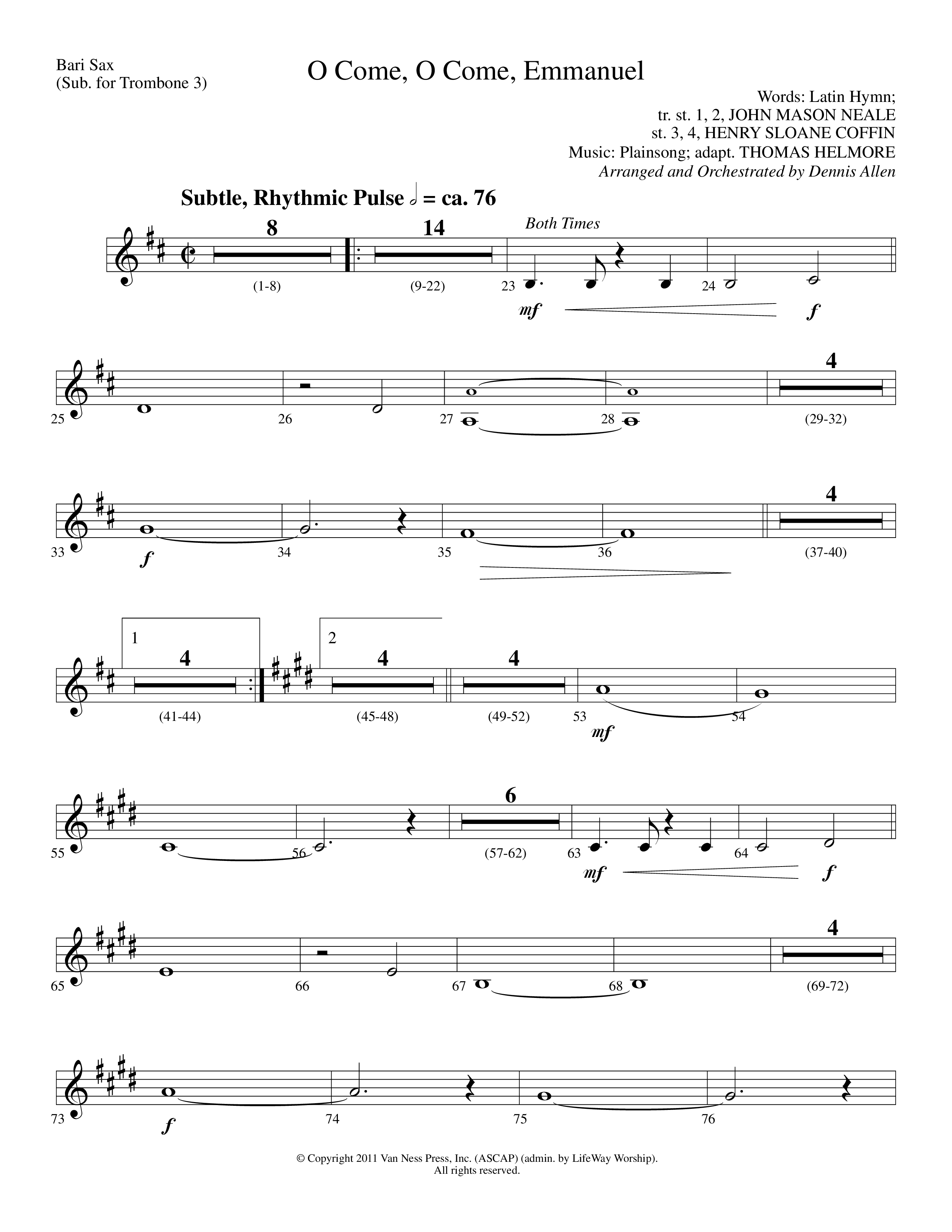 O Come O Come Emmanuel (Choral Anthem SATB) Bari Sax (Lifeway Worship / Arr. Dennis Allen)