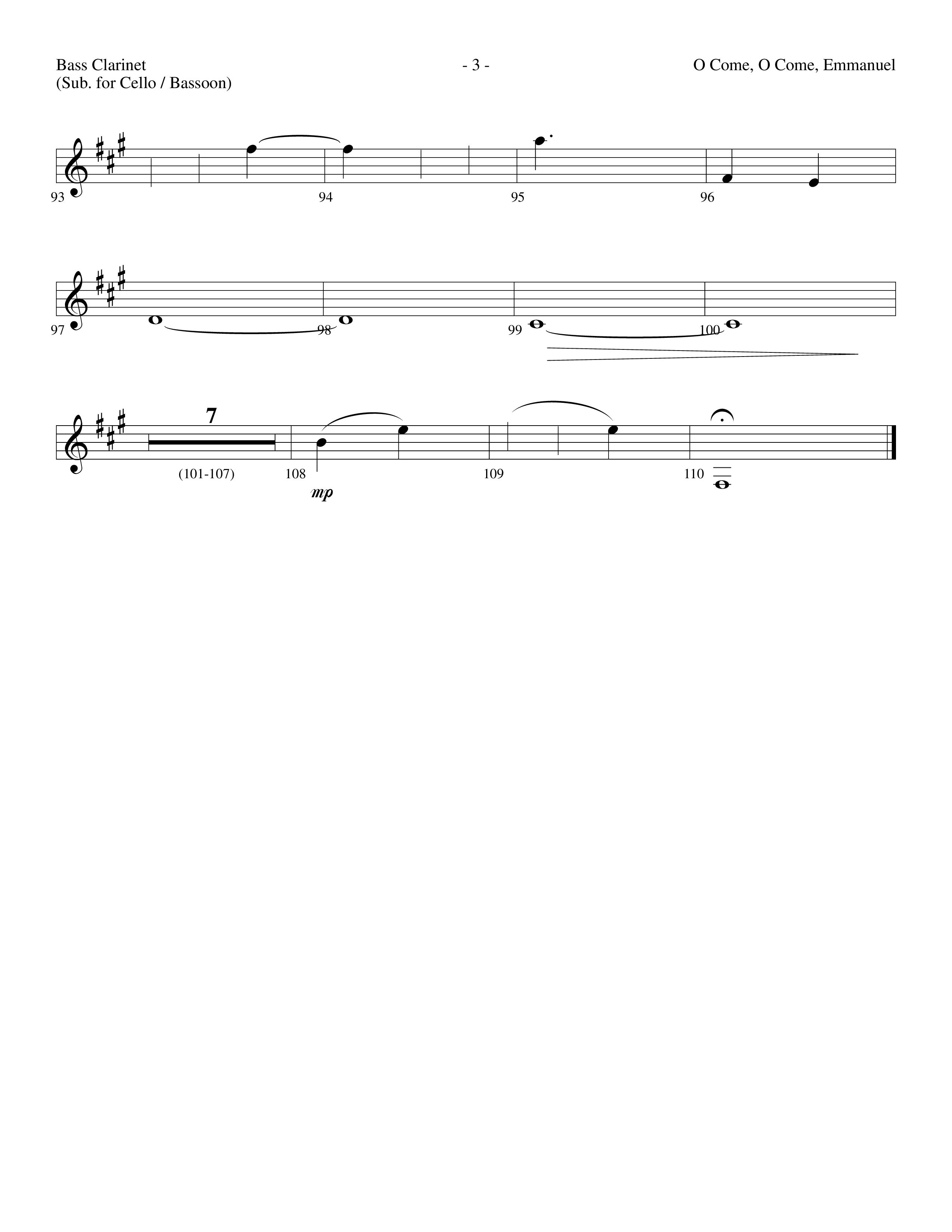 O Come O Come Emmanuel (Choral Anthem SATB) Bass Clarinet (Lifeway Worship / Arr. Dennis Allen)