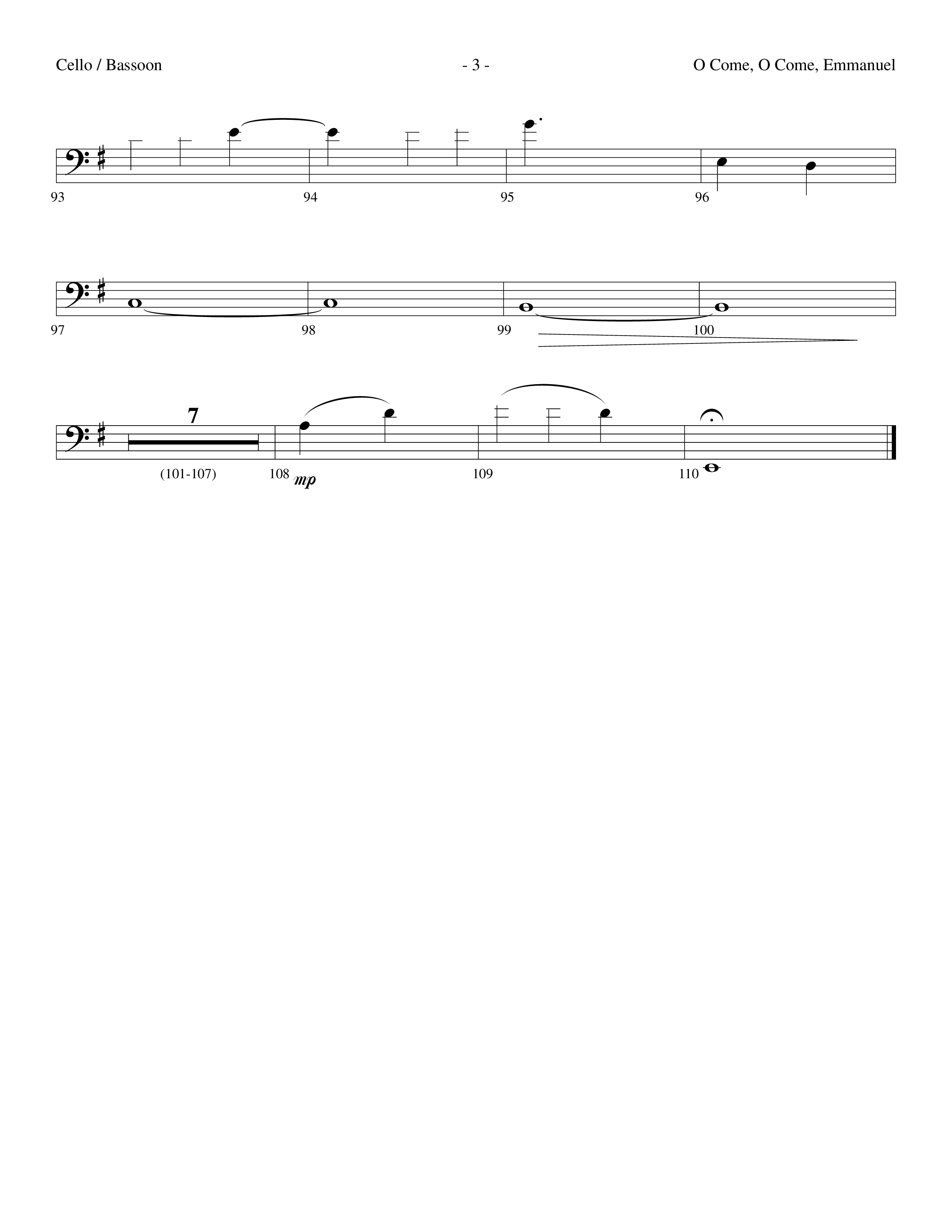 O Come O Come Emmanuel (Choral Anthem SATB) Cello (Lifeway Worship / Arr. Dennis Allen)