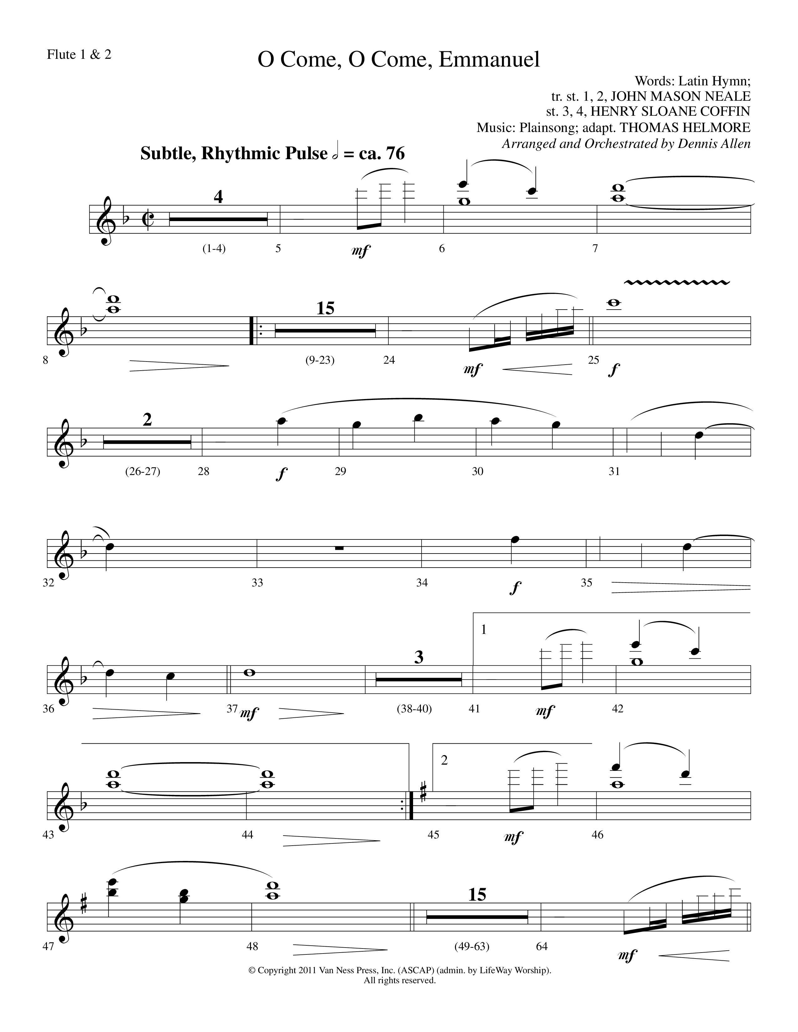 O Come O Come Emmanuel (Choral Anthem SATB) Flute 1/2 (Lifeway Worship / Arr. Dennis Allen)