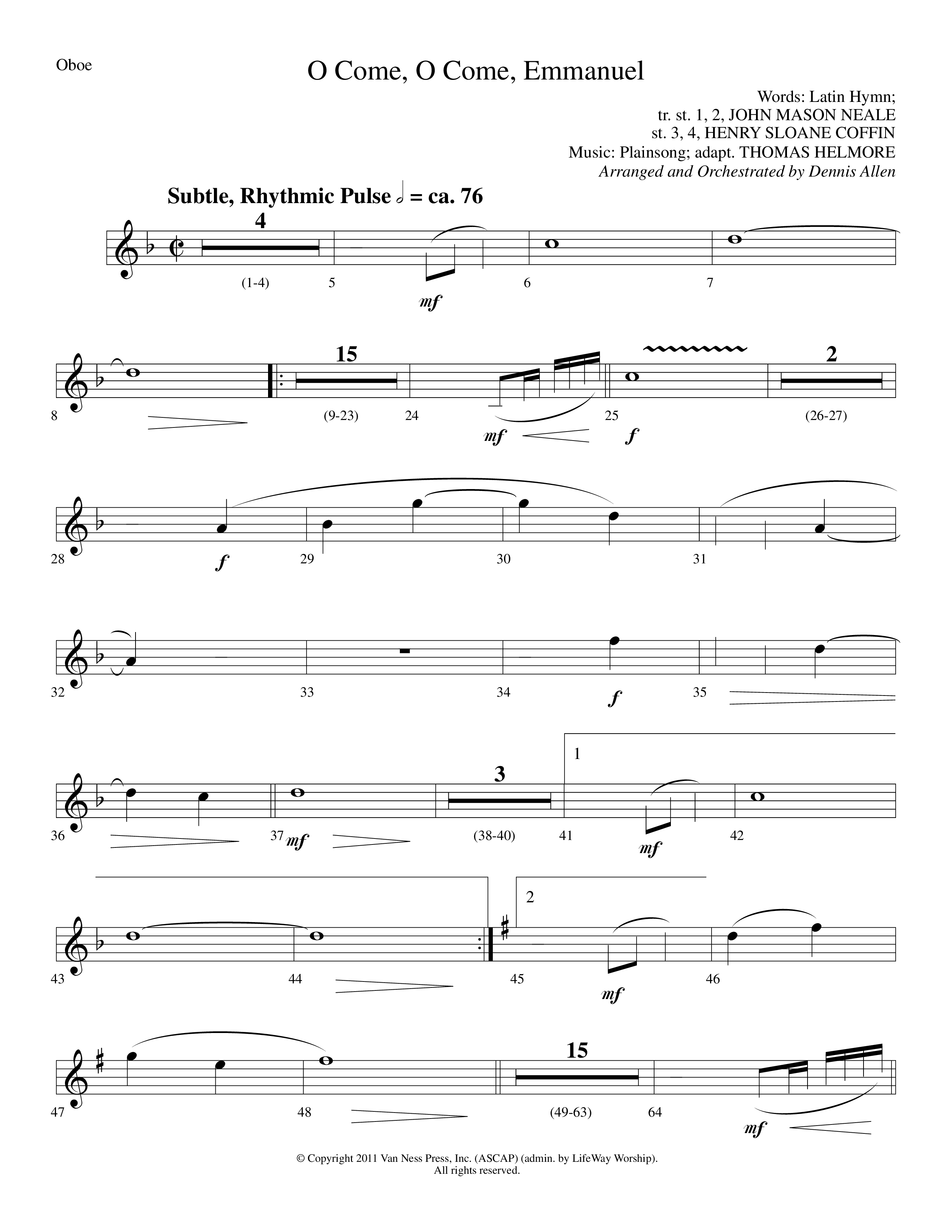 O Come O Come Emmanuel (Choral Anthem SATB) Oboe (Lifeway Worship / Arr. Dennis Allen)