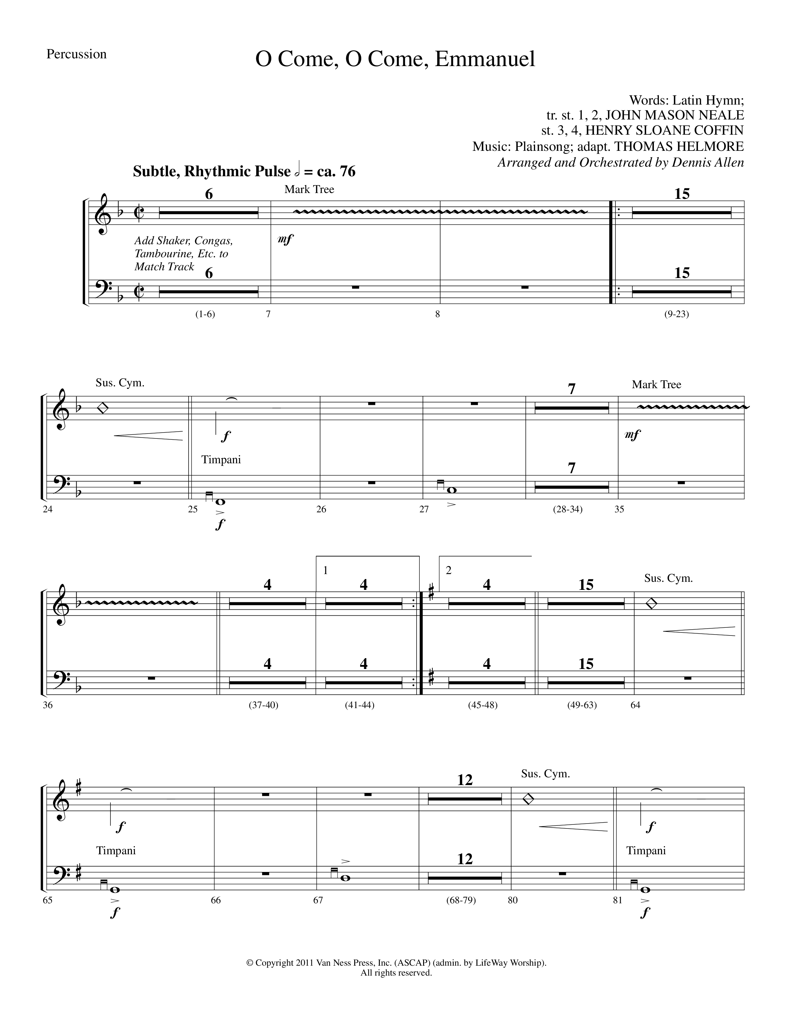 O Come O Come Emmanuel (Choral Anthem SATB) Percussion (Lifeway Worship / Arr. Dennis Allen)