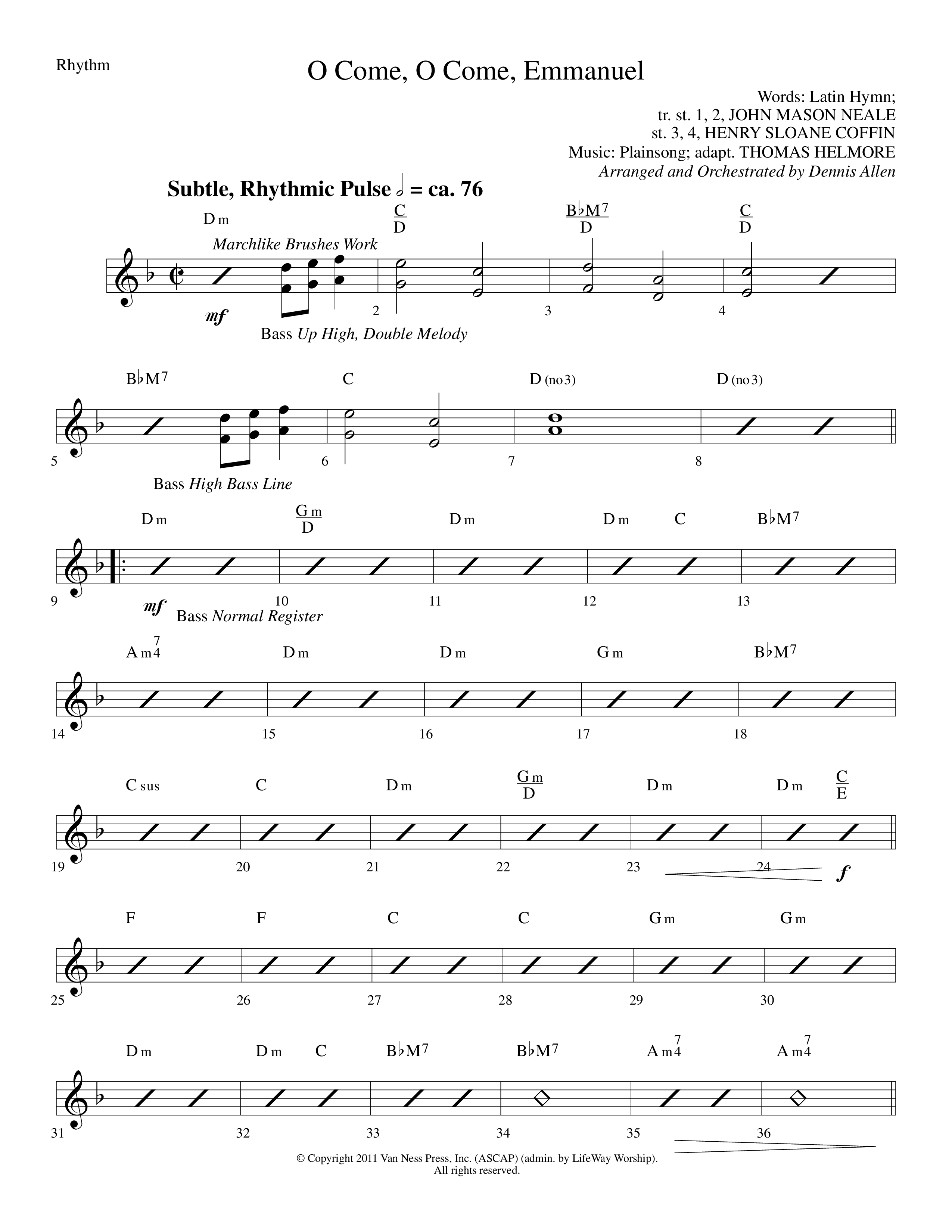 O Come O Come Emmanuel (Choral Anthem SATB) Rhythm Chart (Lifeway Worship / Arr. Dennis Allen)