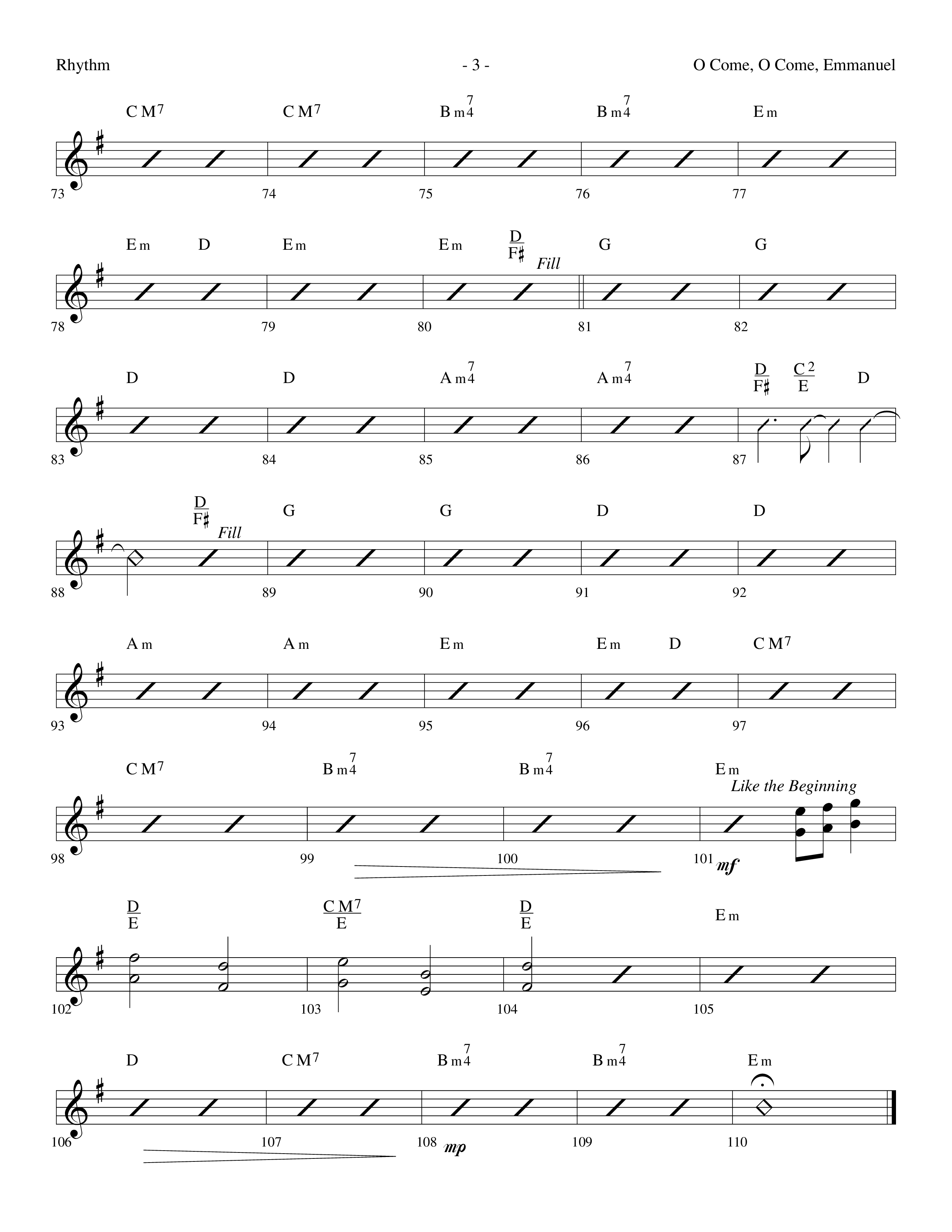 O Come O Come Emmanuel (Choral Anthem SATB) Rhythm Chart (Lifeway Worship / Arr. Dennis Allen)