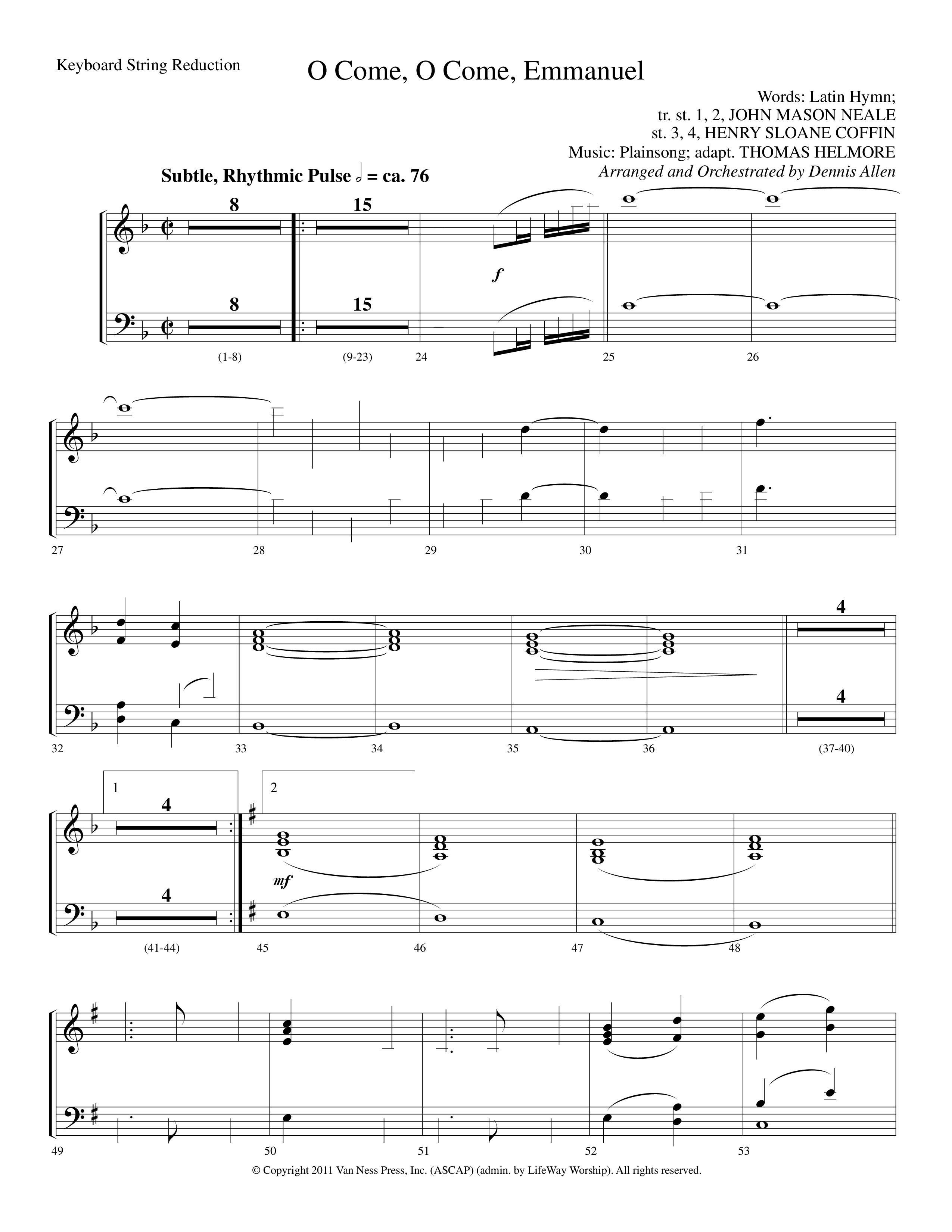 O Come O Come Emmanuel (Choral Anthem SATB) String Reduction (Lifeway Worship / Arr. Dennis Allen)