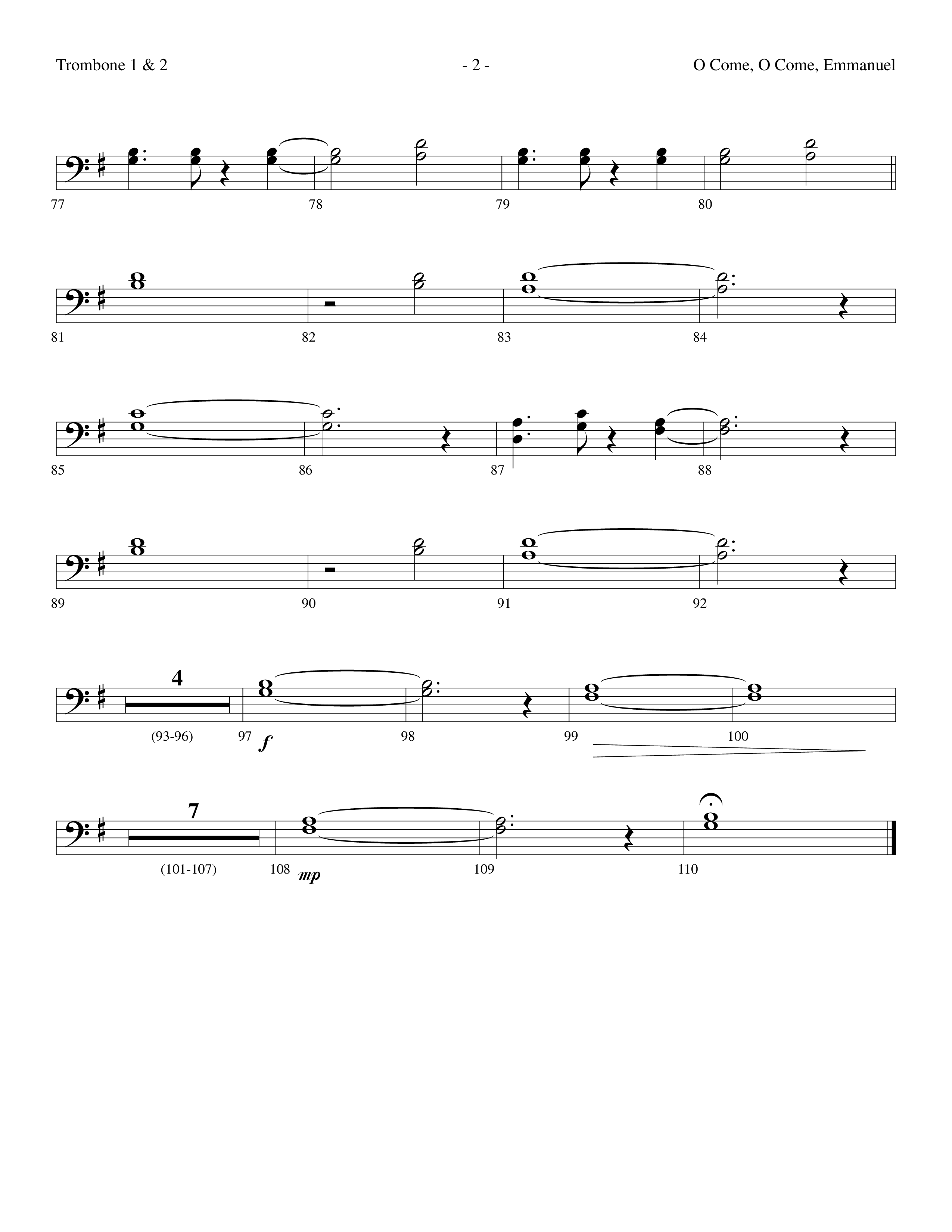 O Come O Come Emmanuel (Choral Anthem SATB) Trombone 1/2 (Lifeway Worship / Arr. Dennis Allen)