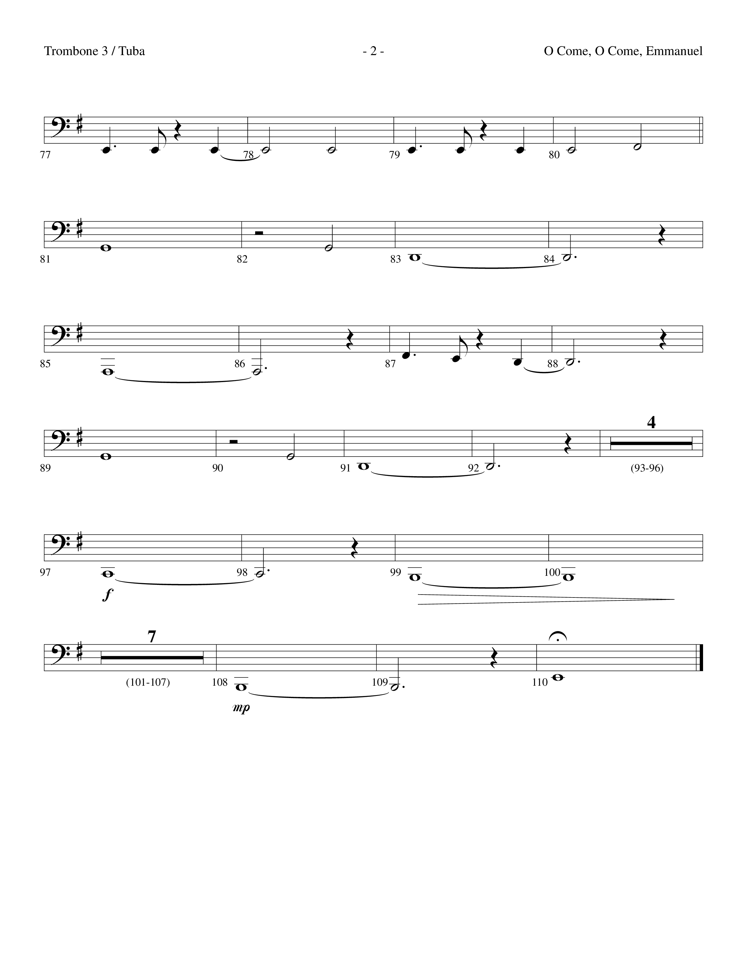 O Come O Come Emmanuel (Choral Anthem SATB) Trombone 3/Tuba (Lifeway Worship / Arr. Dennis Allen)