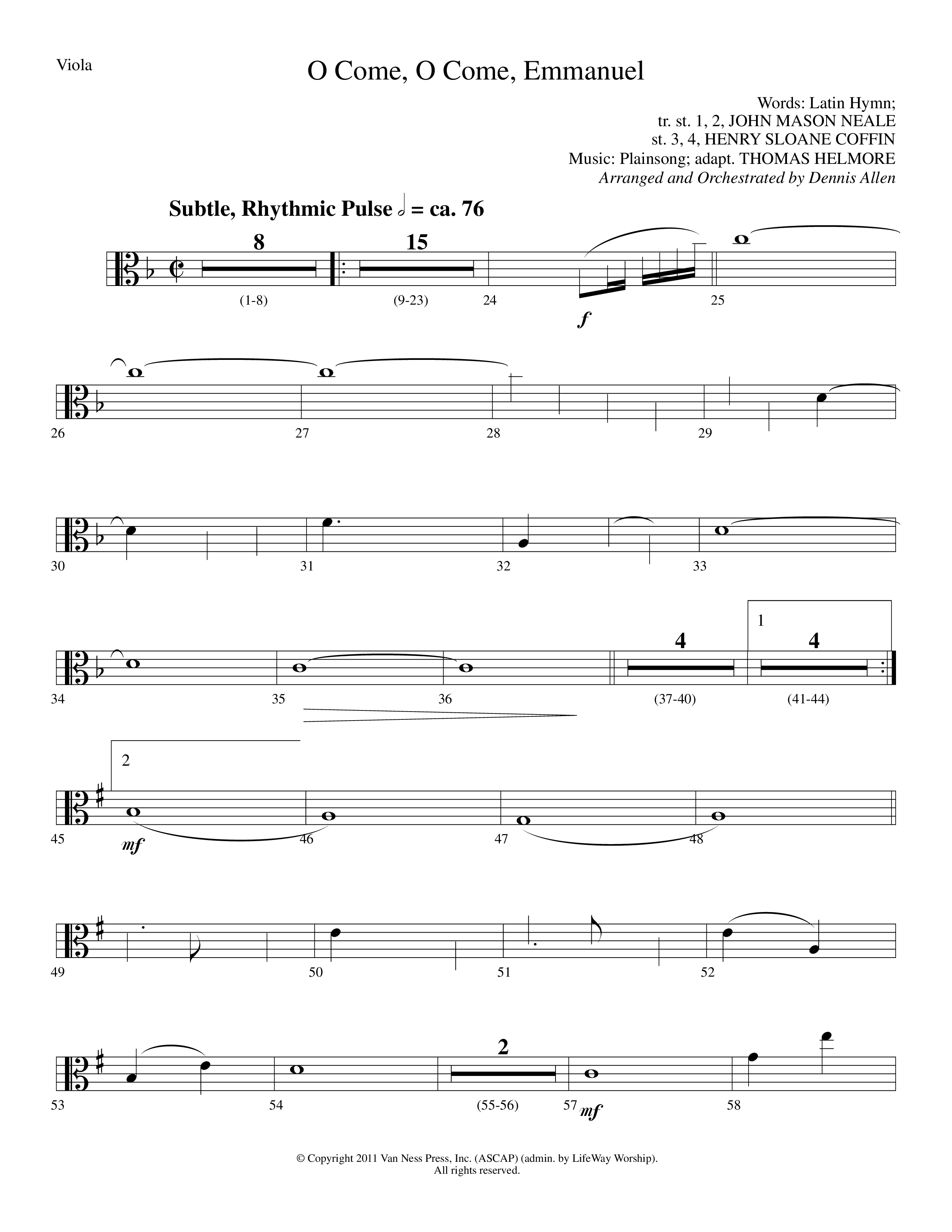 O Come O Come Emmanuel (Choral Anthem SATB) Viola (Lifeway Worship / Arr. Dennis Allen)