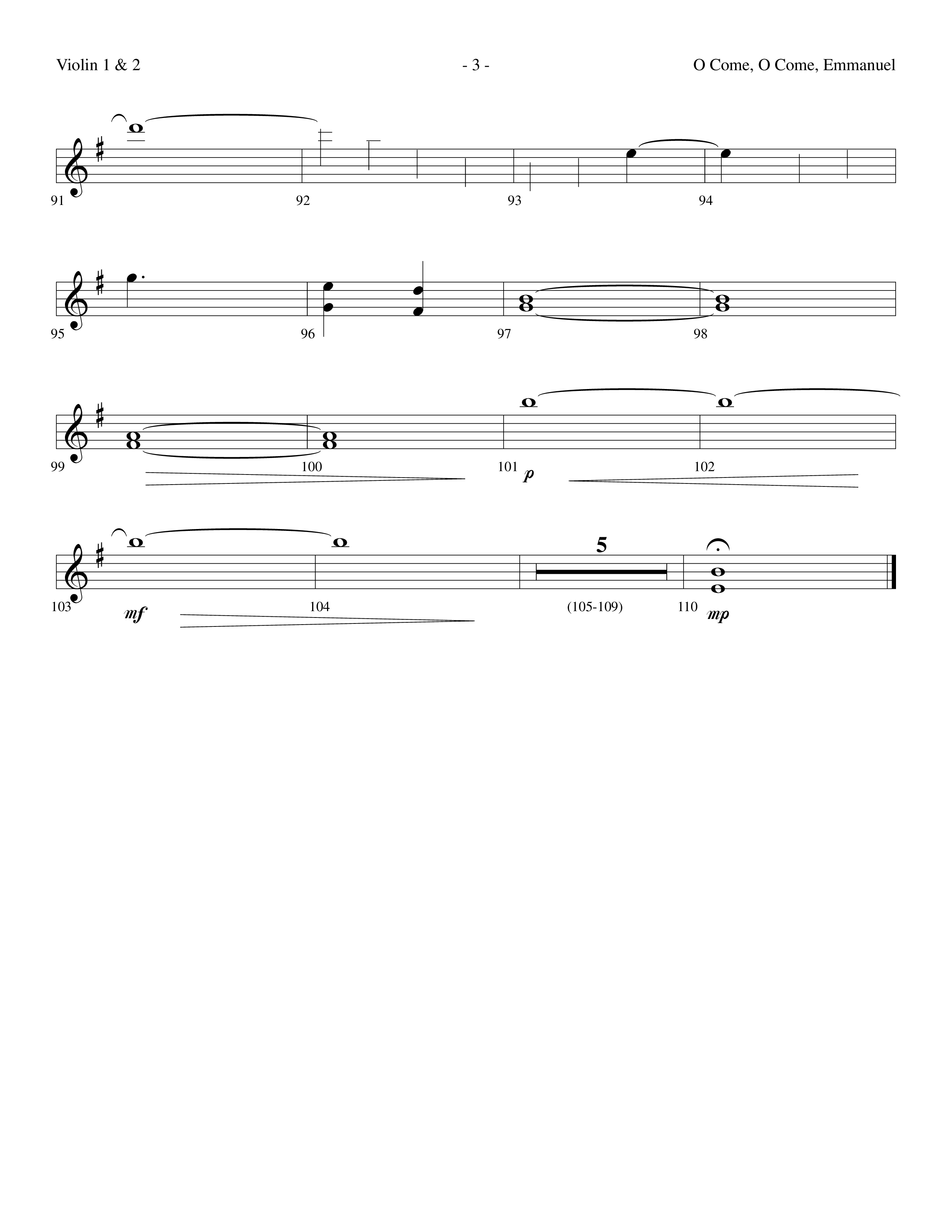 O Come O Come Emmanuel (Choral Anthem SATB) Violin 1/2 (Lifeway Worship / Arr. Dennis Allen)