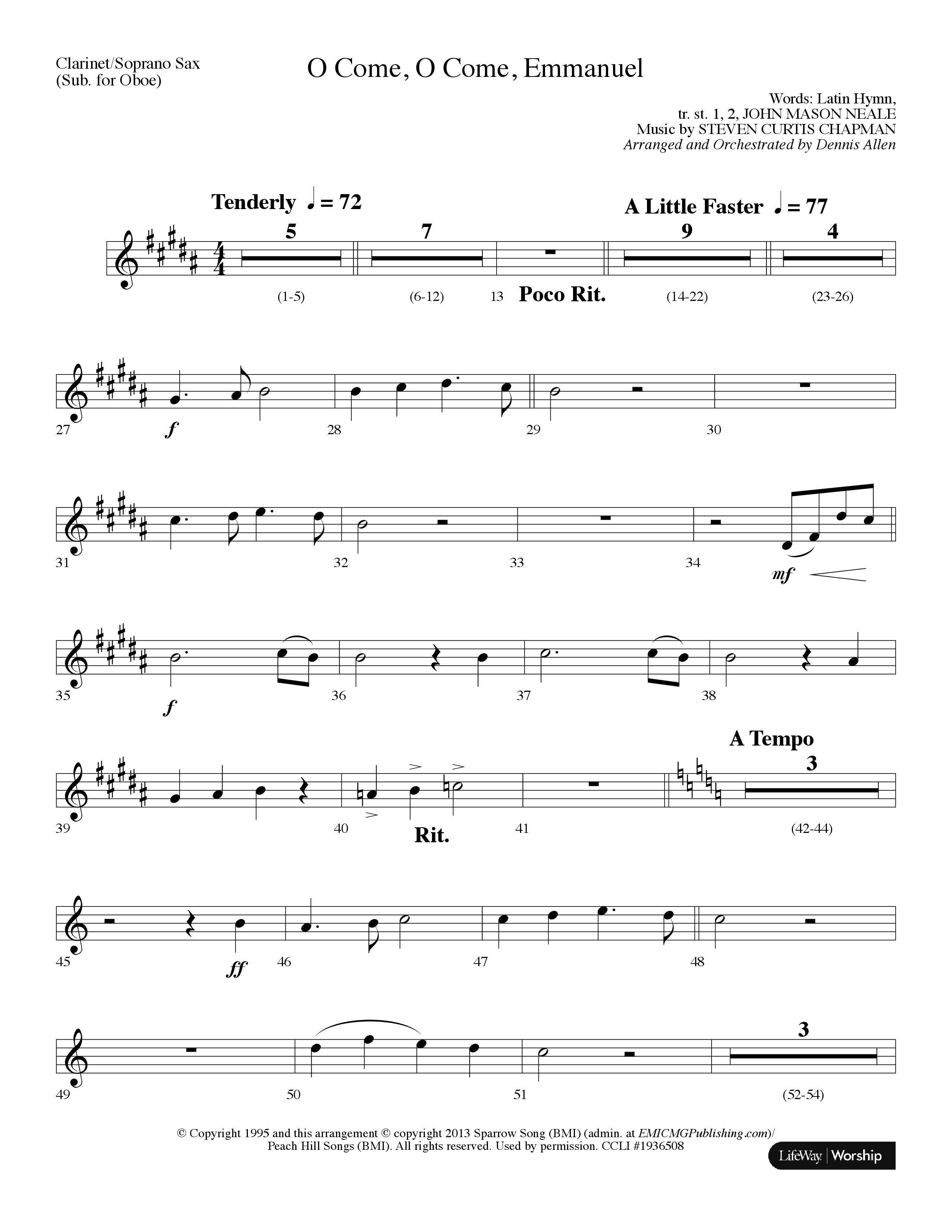 O Come O Come Emmanuel (Choral Anthem SATB) Clarinet/Soprano Sax (Lifeway Choral / Arr. Dennis Allen)