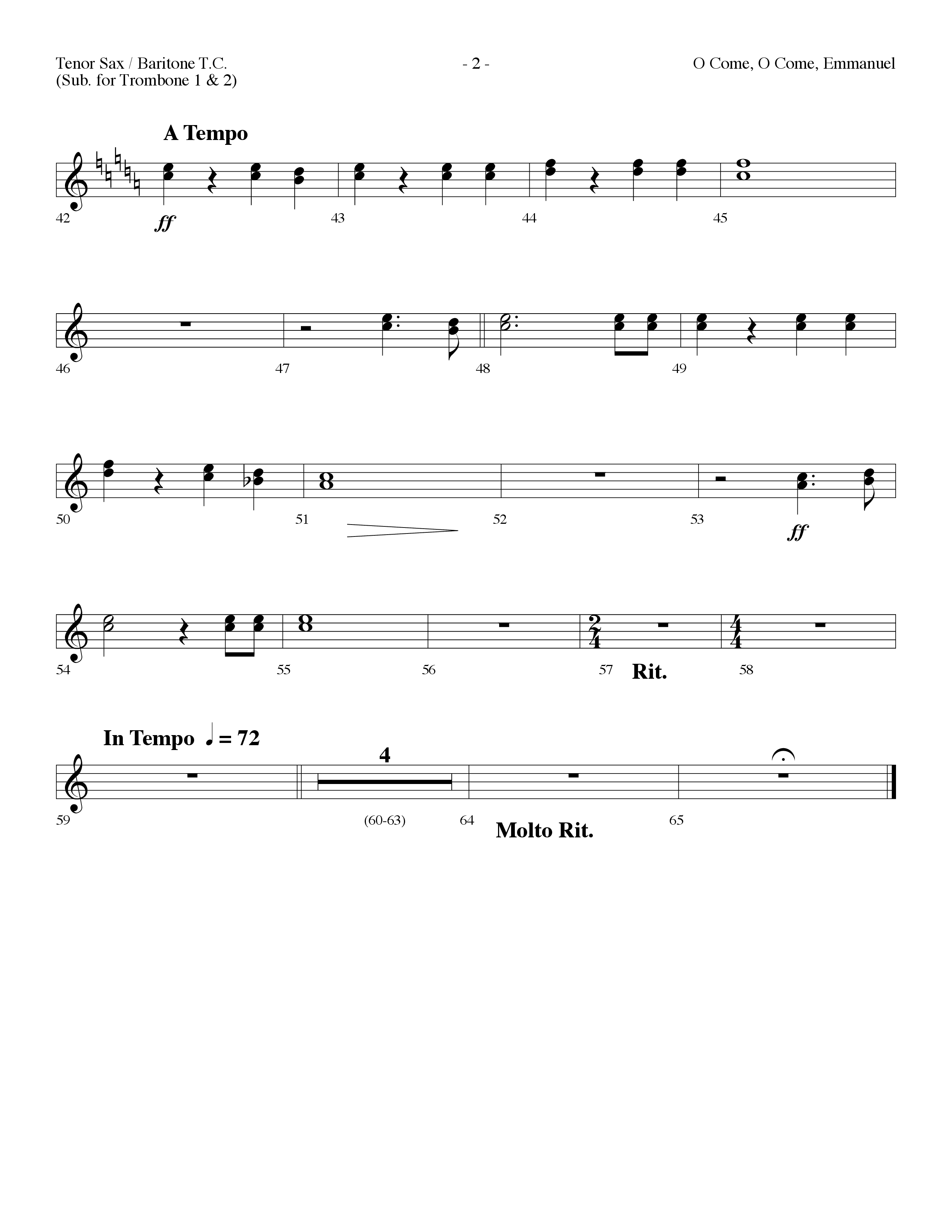 O Come O Come Emmanuel (Choral Anthem SATB) Tenor Sax/Baritone T.C. (Lifeway Choral / Arr. Dennis Allen)