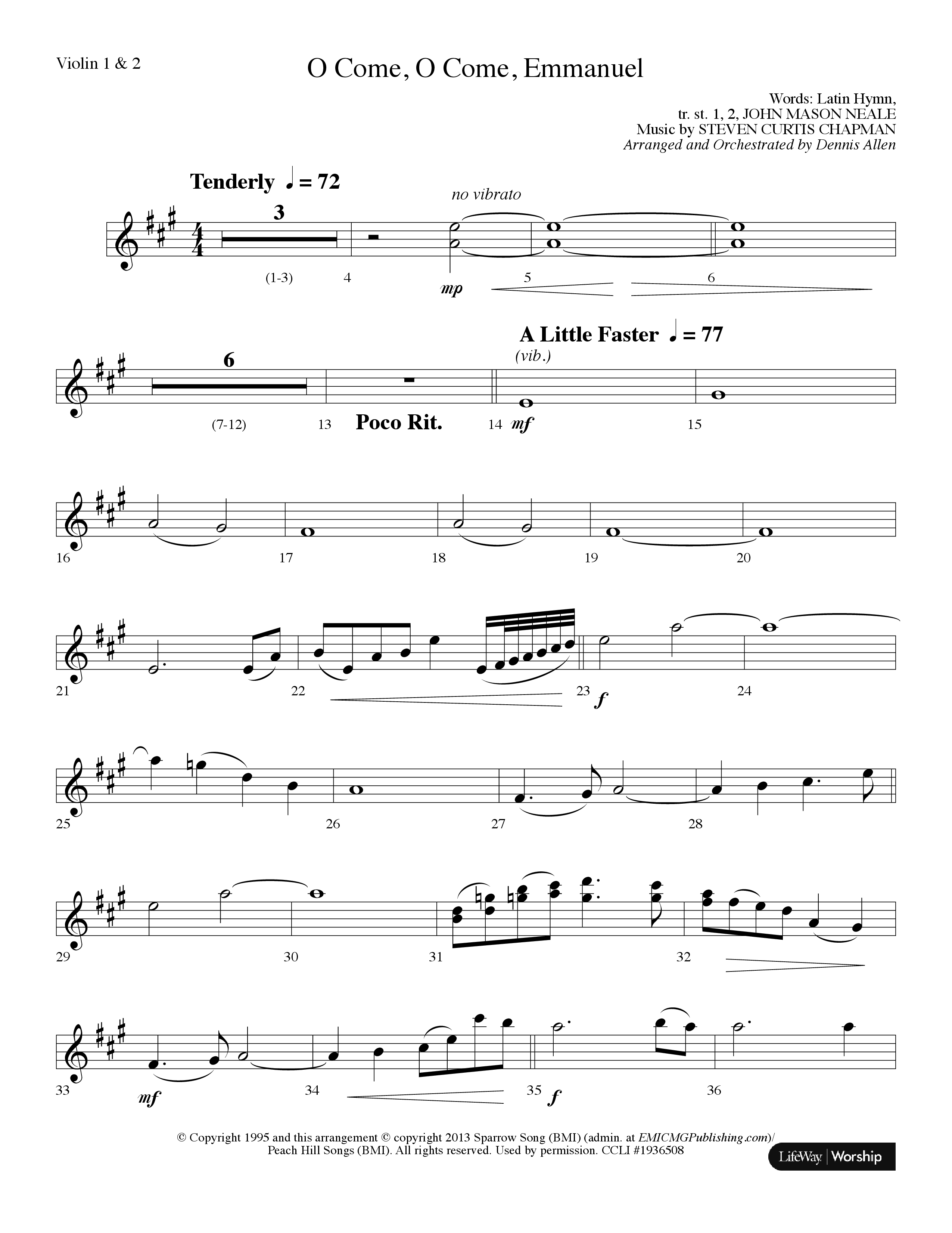 O Come O Come Emmanuel (Choral Anthem SATB) Violin 1/2 (Lifeway Choral / Arr. Dennis Allen)