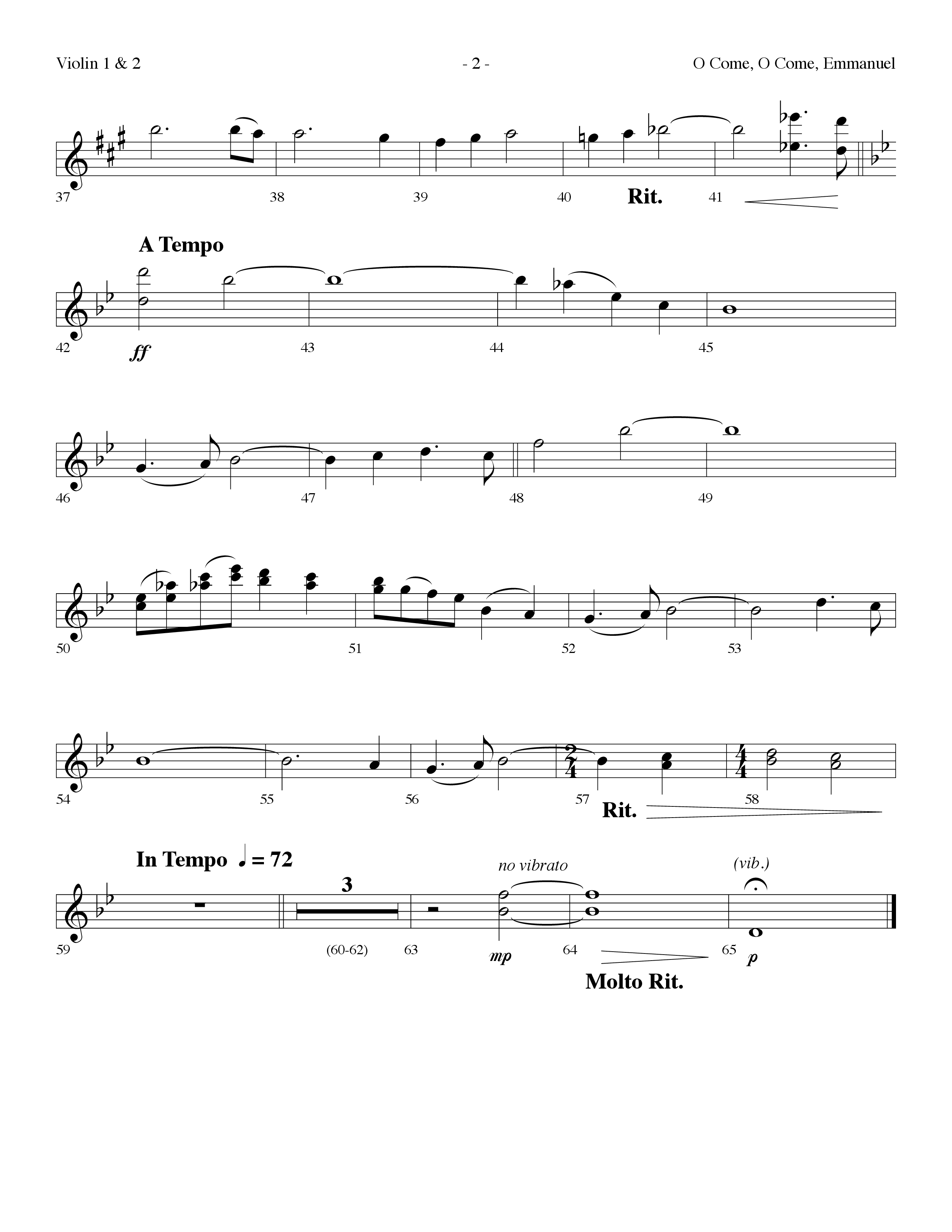 O Come O Come Emmanuel (Choral Anthem SATB) Violin 1/2 (Lifeway Choral / Arr. Dennis Allen)