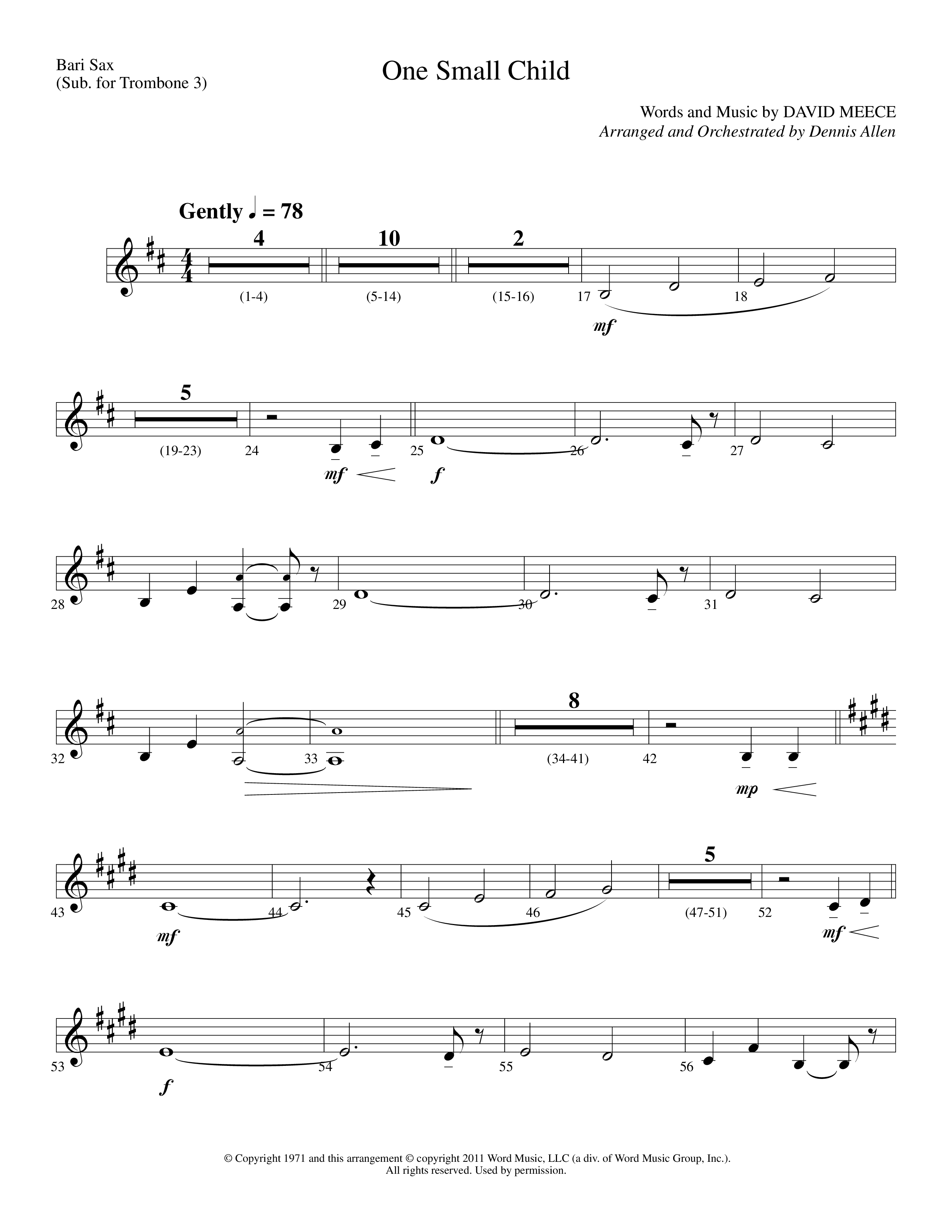 One Small Child (Choral Anthem SATB) Bari Sax (Lifeway Choral / Arr. Dennis Allen)