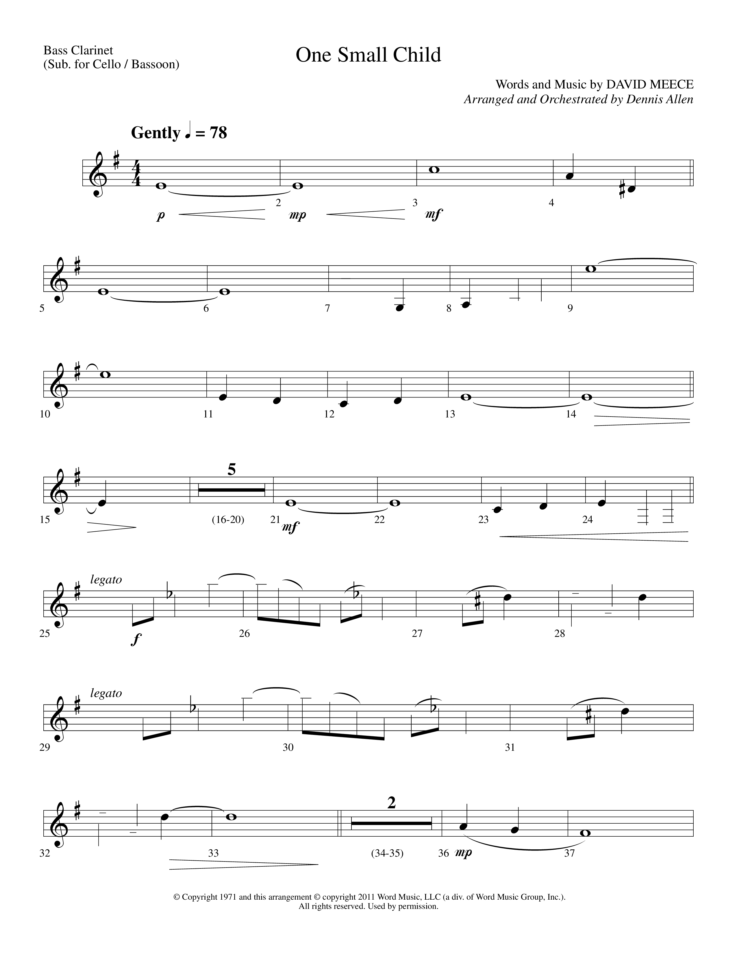 One Small Child (Choral Anthem SATB) Bass Clarinet (Lifeway Choral / Arr. Dennis Allen)