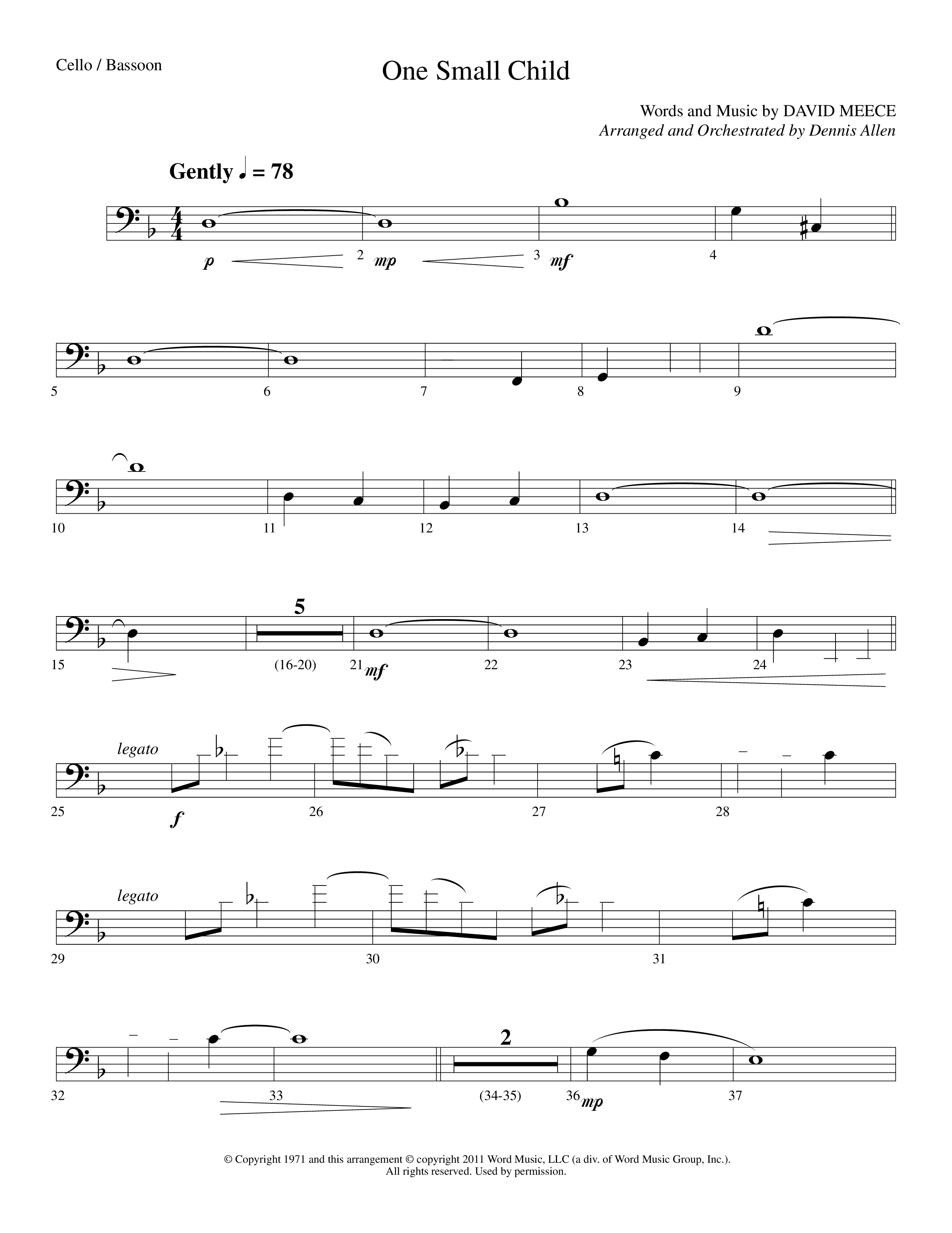 One Small Child (Choral Anthem SATB) Cello (Lifeway Choral / Arr. Dennis Allen)