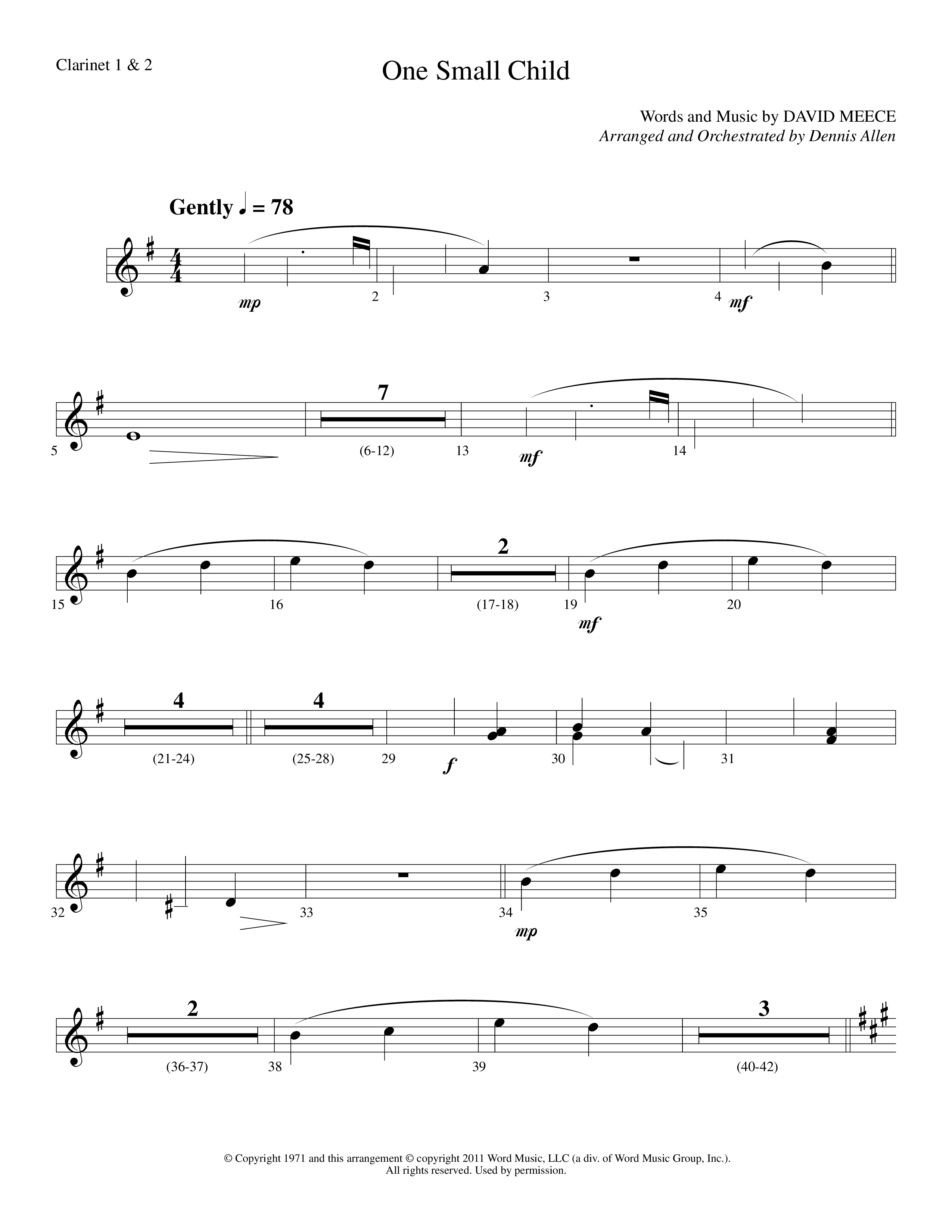One Small Child (Choral Anthem SATB) Clarinet 1/2 (Lifeway Choral / Arr. Dennis Allen)