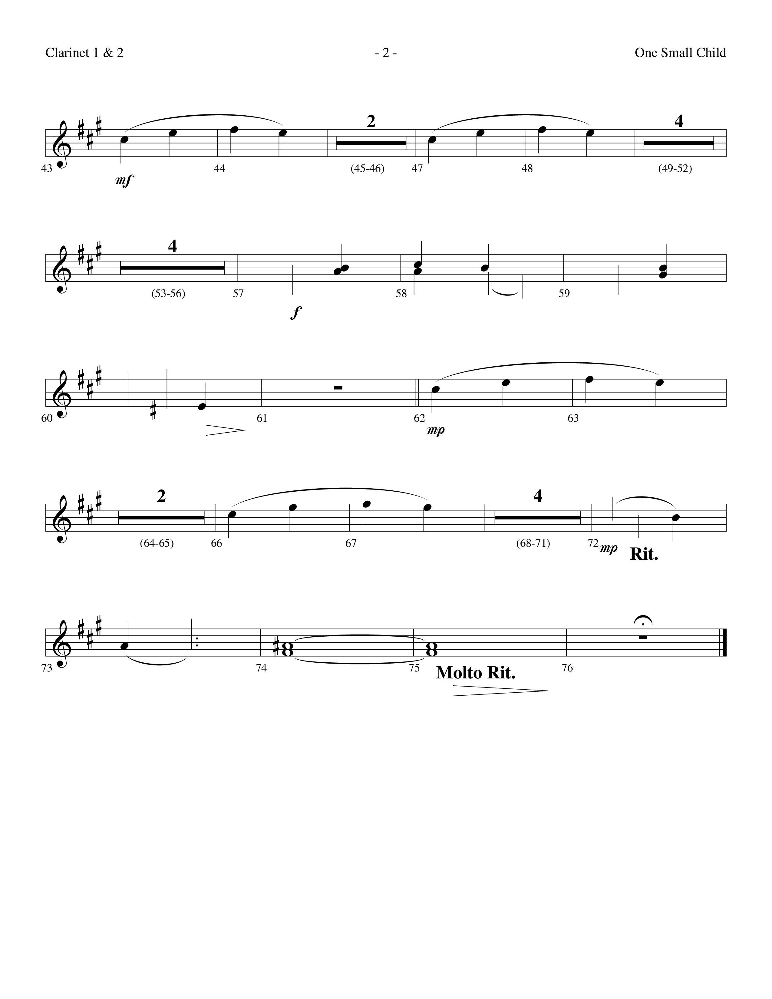 One Small Child (Choral Anthem SATB) Clarinet 1/2 (Lifeway Choral / Arr. Dennis Allen)