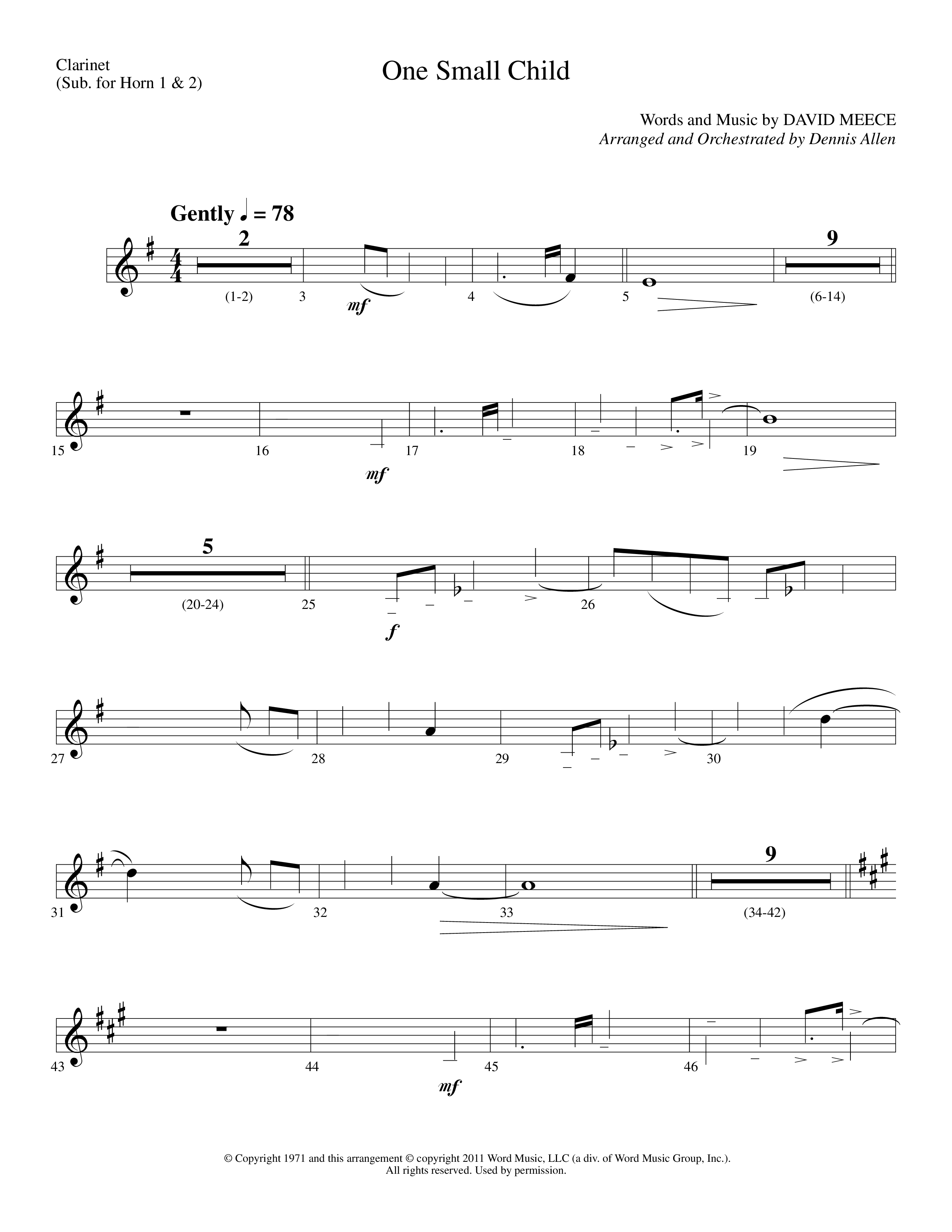 One Small Child (Choral Anthem SATB) Clarinet (Lifeway Choral / Arr. Dennis Allen)