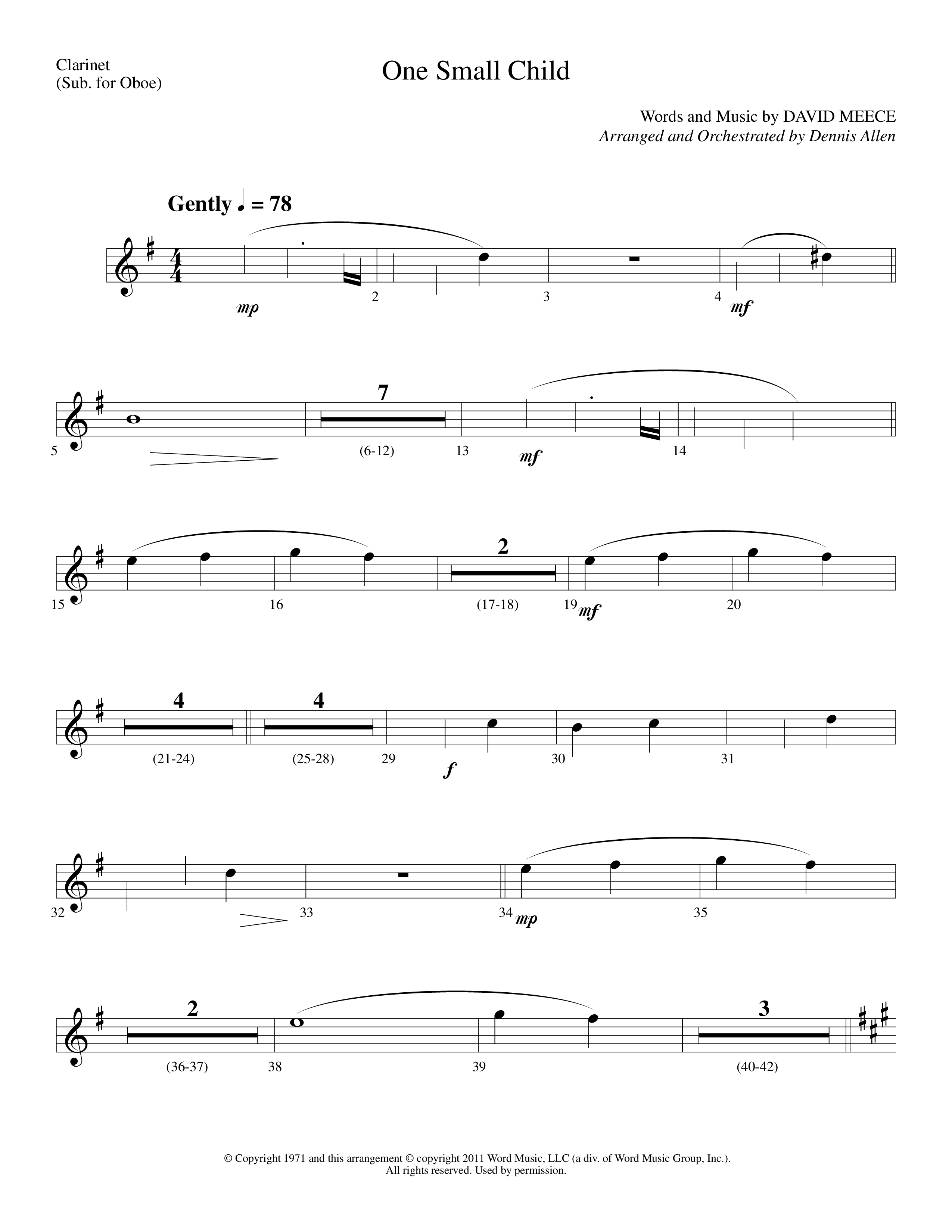 One Small Child (Choral Anthem SATB) Clarinet (Lifeway Choral / Arr. Dennis Allen)